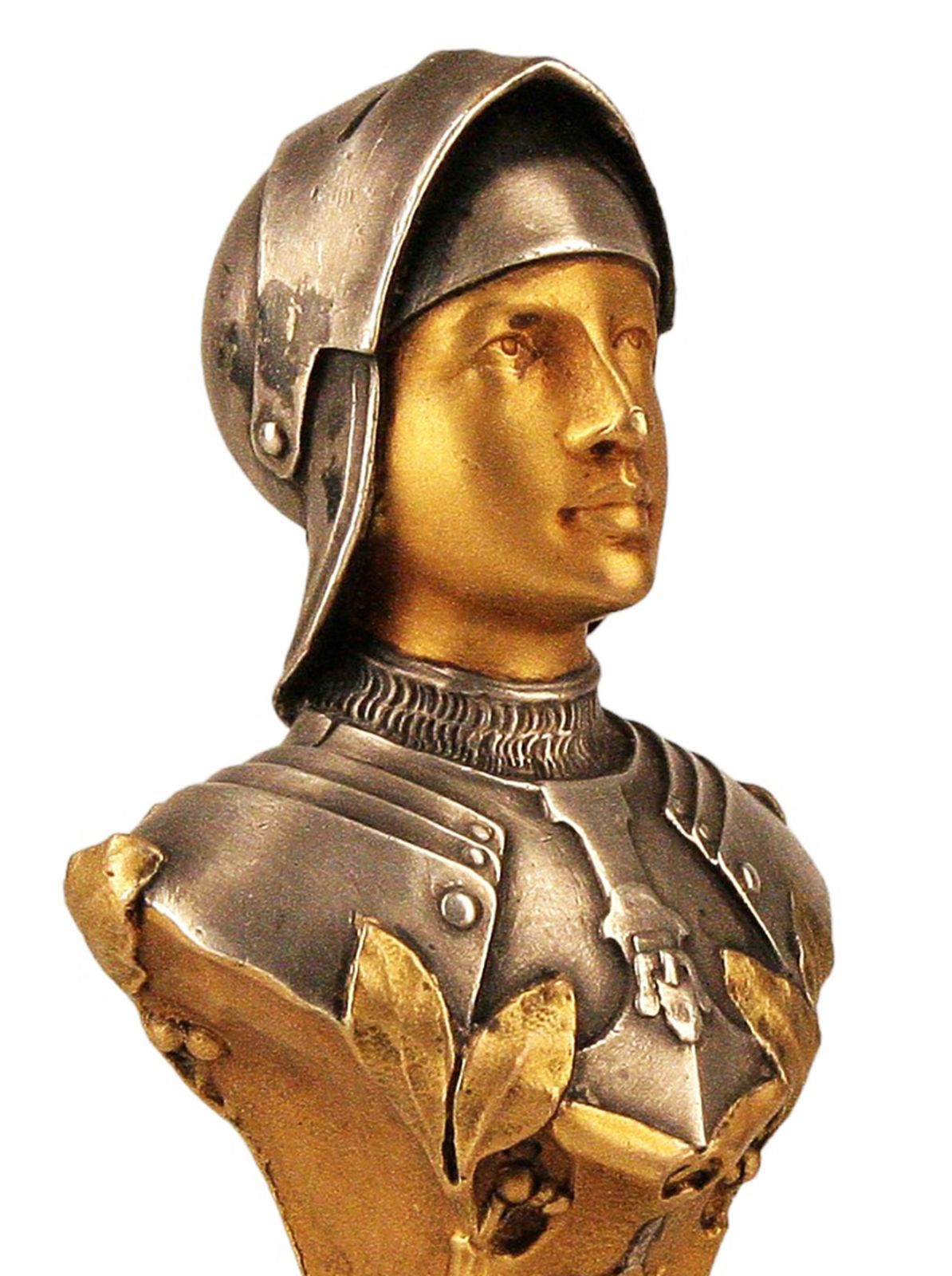 Late 19th Century French Bronze Bust Seal Of Jeanne D´Arc Wearing Armor By Edmond Henri Becker photo vintage