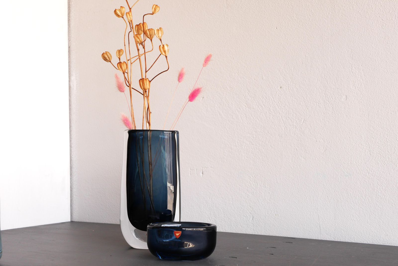 Nils Landberg Glass Vase And Bowl "Midnight Blue Dusk" For Orrefors, Sweden photo buy
