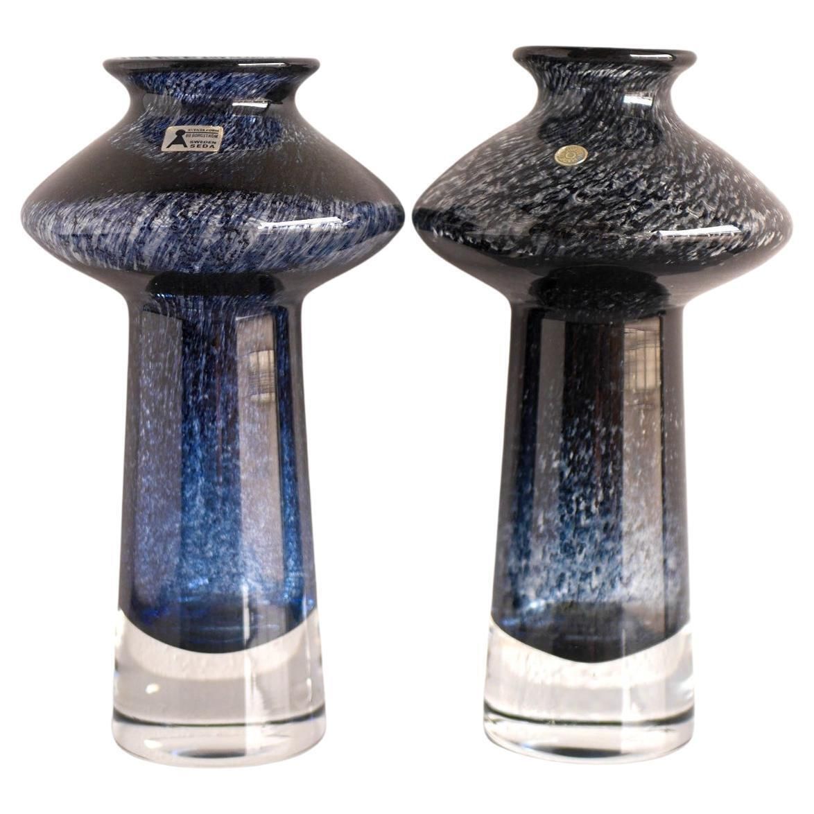 A Pair Of Blue Glass Vases Known As "Oxid" By Bo Borgström For åseda, Sweden