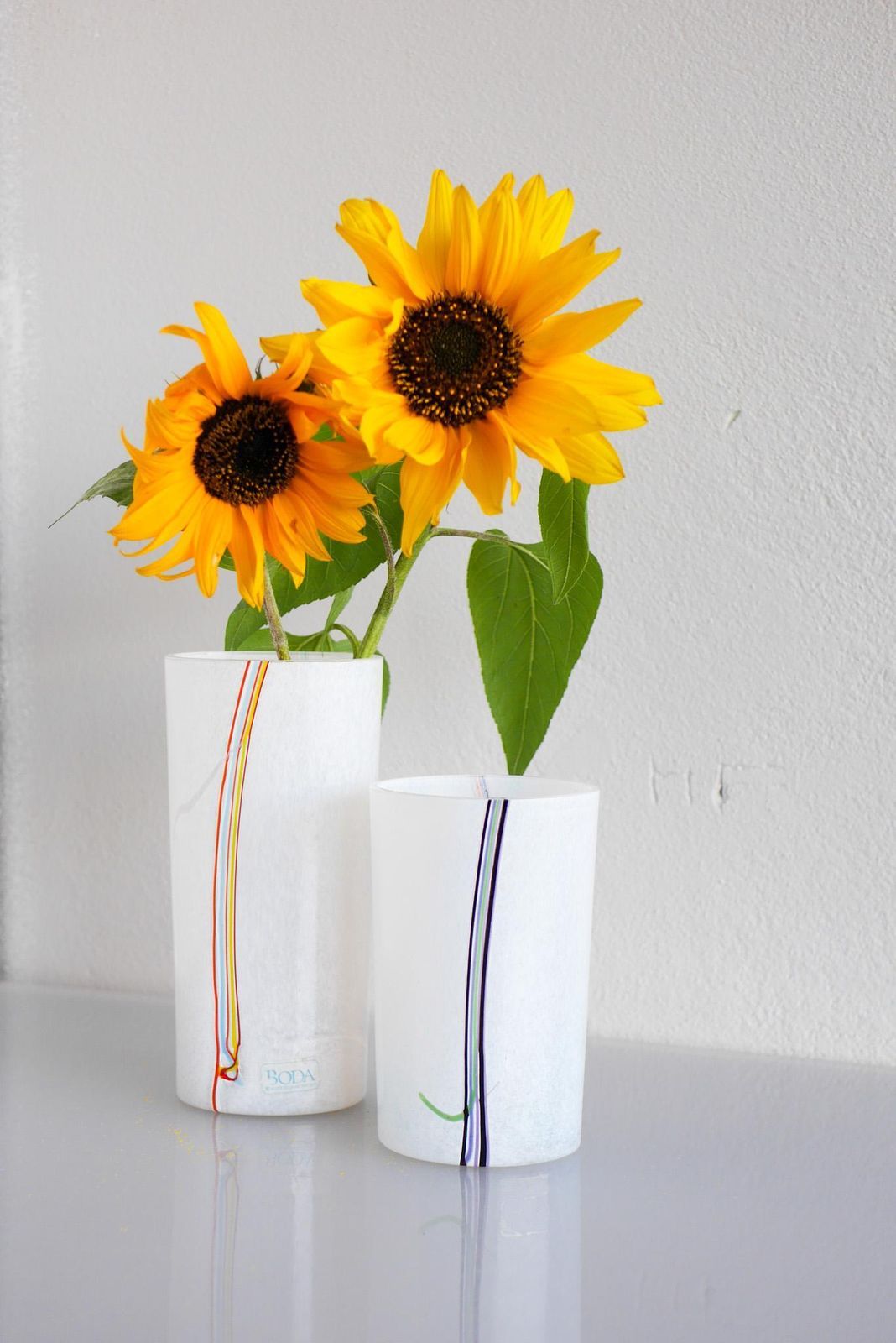 A Trio Glass Vases Rainbow Handmade And Signed By Bertil Vallien For Boda Sweden photo for sale