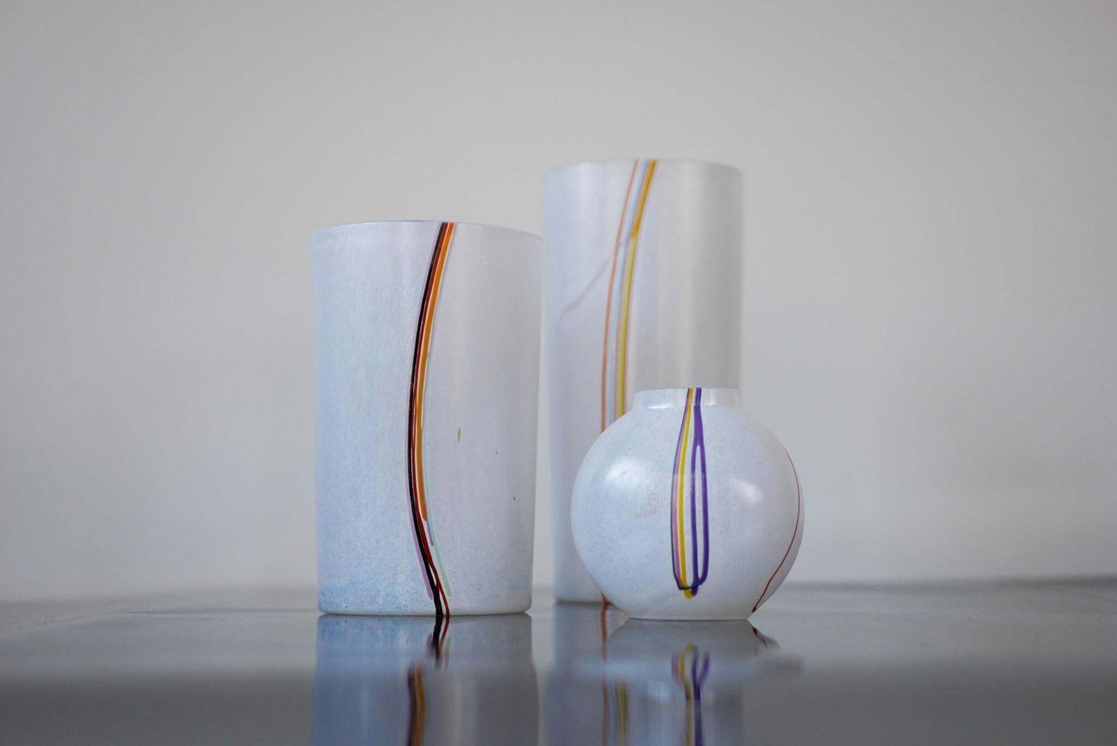 A Trio Glass Vases Rainbow Handmade And Signed By Bertil Vallien For Boda Sweden photo Home Decor