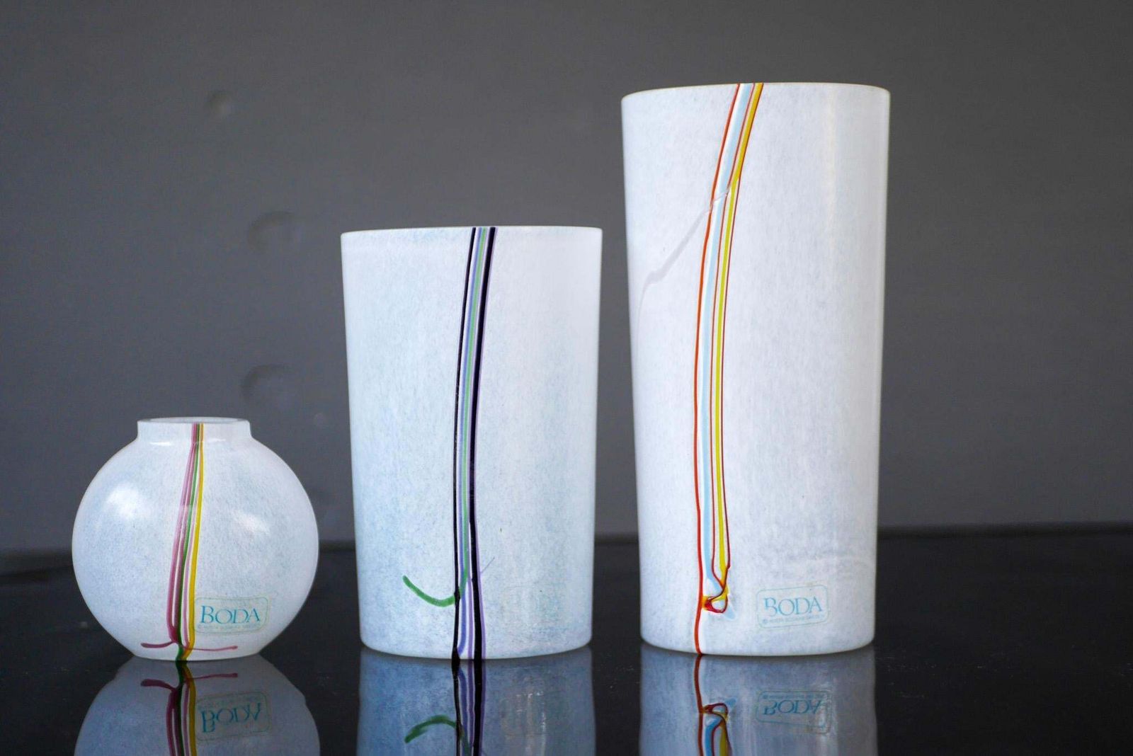 A Trio Glass Vases Rainbow Handmade And Signed By Bertil Vallien For Boda Sweden photo 331.0