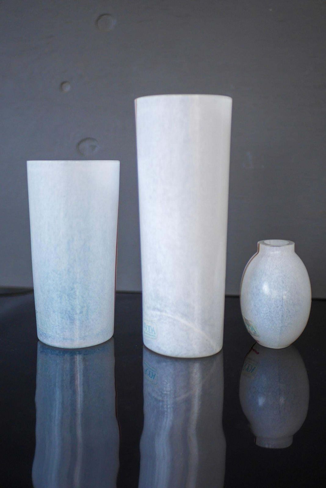 photo for sale A Trio Glass Vases Rainbow Handmade And Signed By Bertil Vallien For Boda Sweden
