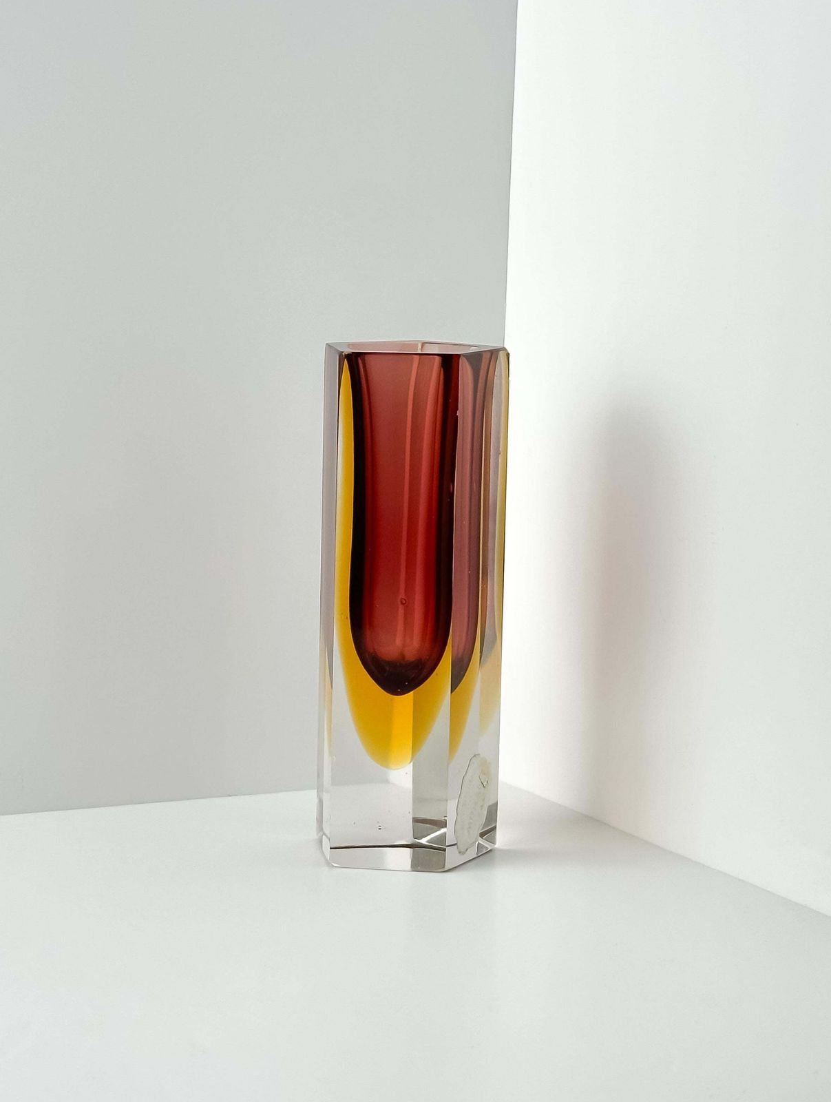 1960s Murano Faceted Sommerso Vase In Red And Yellow By Mandruzzato photo furniture