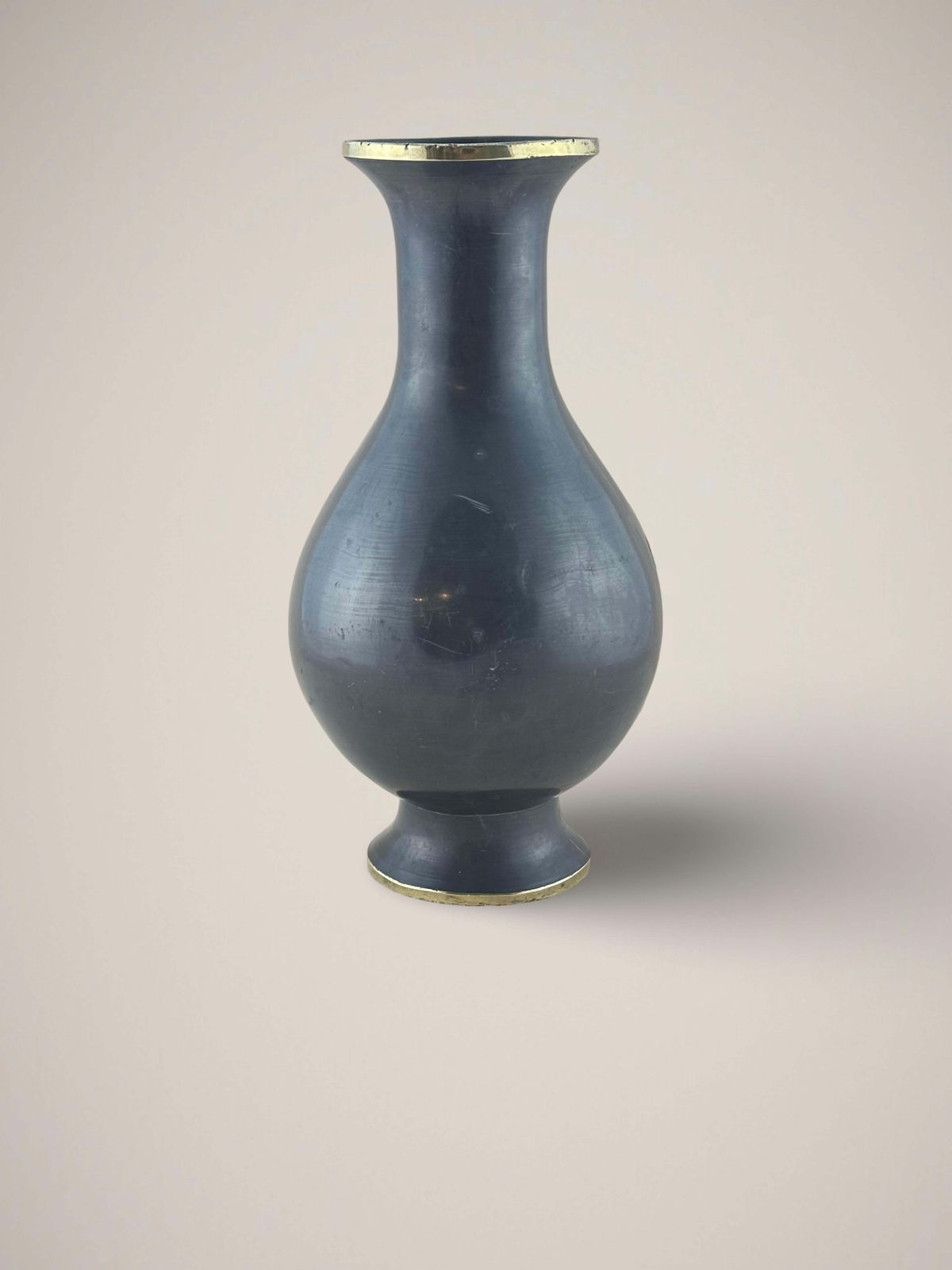 Chinese Metal Baluster Vase, Brass Overlay, Prunus C.1960s photo Home Decor