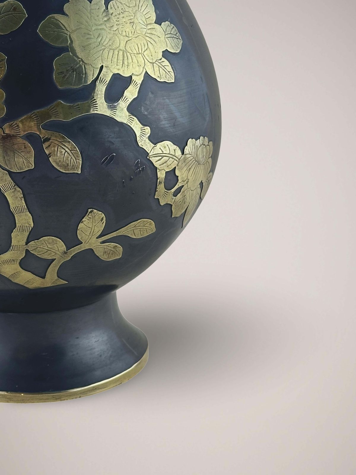 Chinese Metal Baluster Vase, Brass Overlay, Prunus C.1960s photo vinterior
