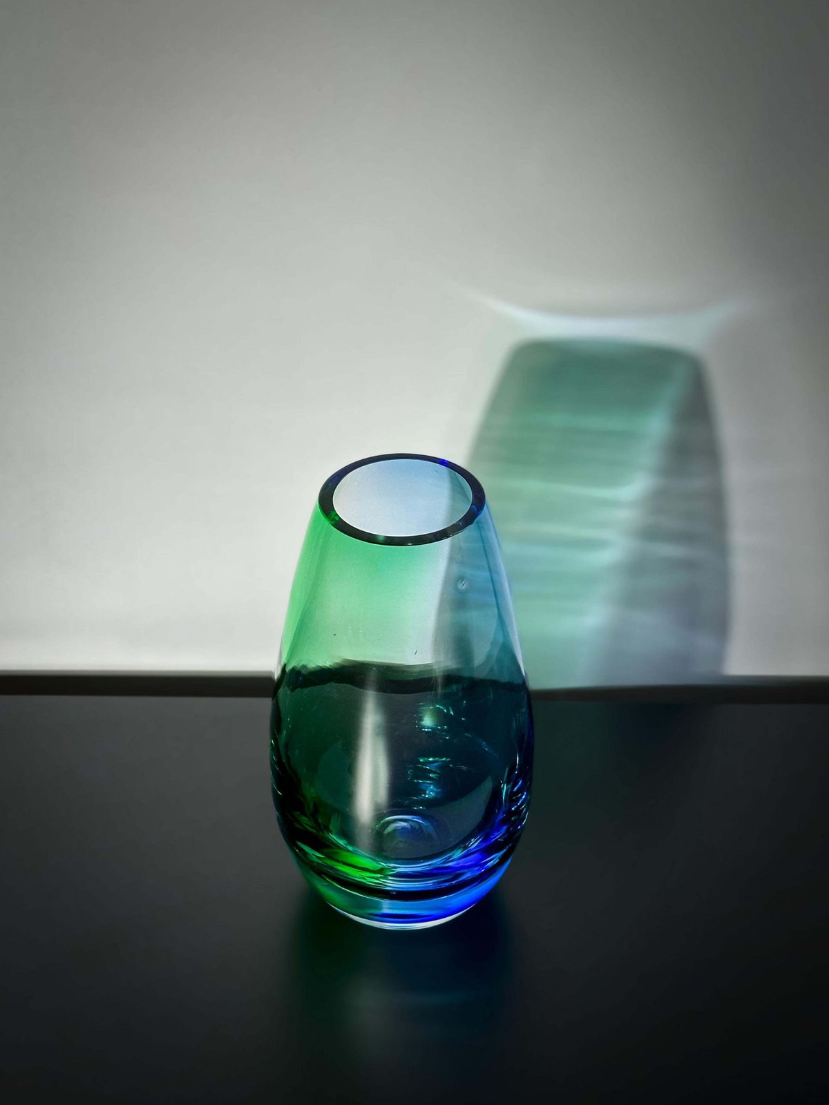 1990's Teardrop Vase, In Blue And Green Art Glass, Aurora Borealis Style photo Home Decor