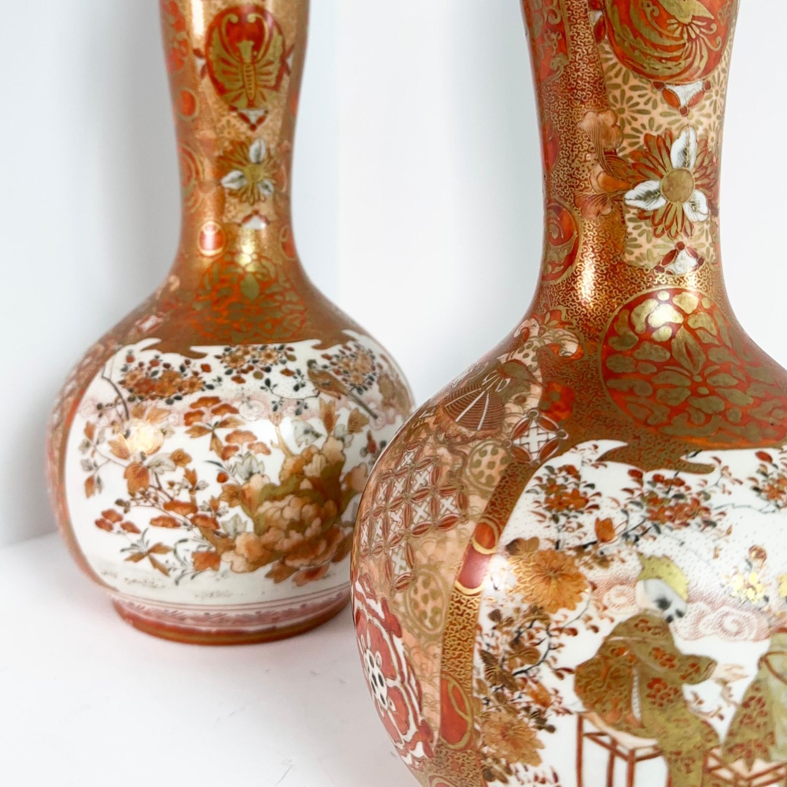 Japanese Kutani Gourd Vase, Late Meiji Period, Matching Pair photo 350.0