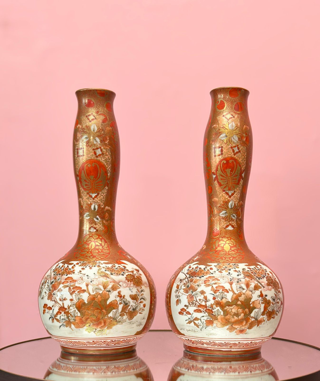 350.0 Japanese Kutani Gourd Vase, Late Meiji Period, Matching Pair photo