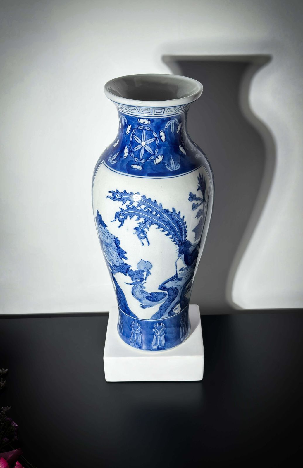 Chinese Blue And White Porcelain Kangxi Style Baluster Vase photo for sale