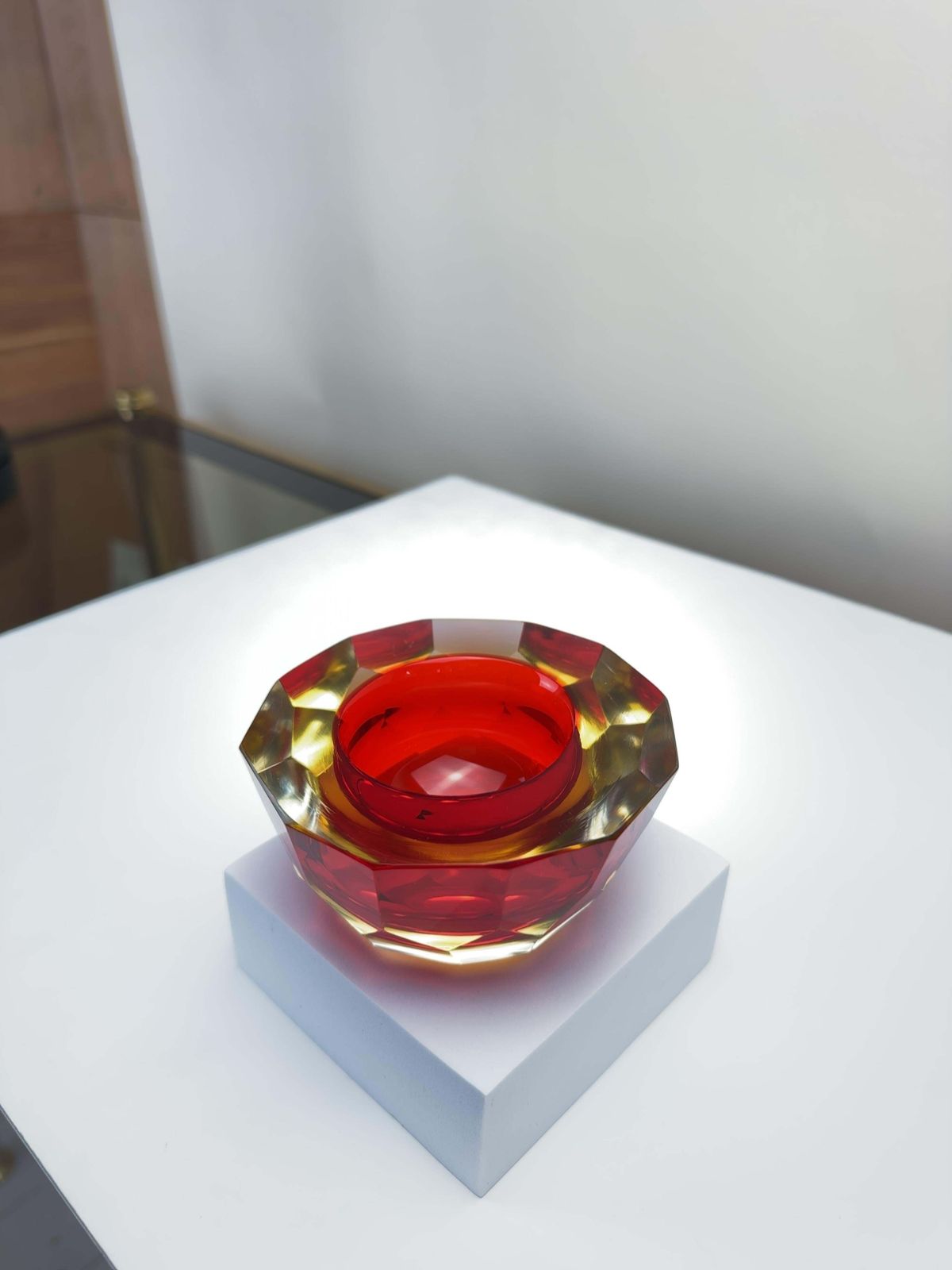 Murano Glass Red And Yellow Faceted Sommerso Geode Bowl photo 120.0