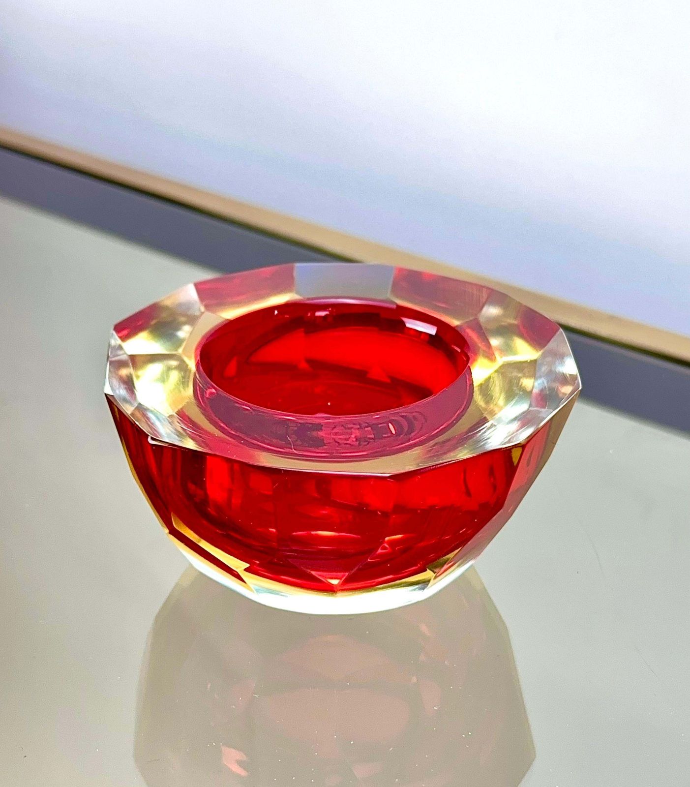 Murano Glass Red And Yellow Faceted Sommerso Geode Bowl photo buy