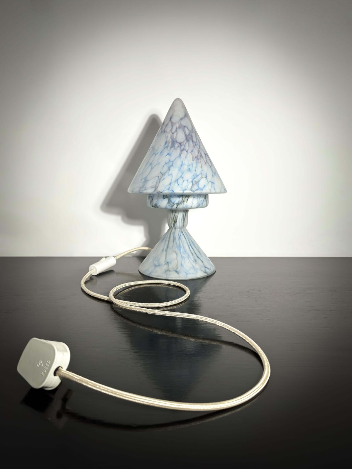 1920s French Blue Glass Table Lamp With Conical Shade photo furniture