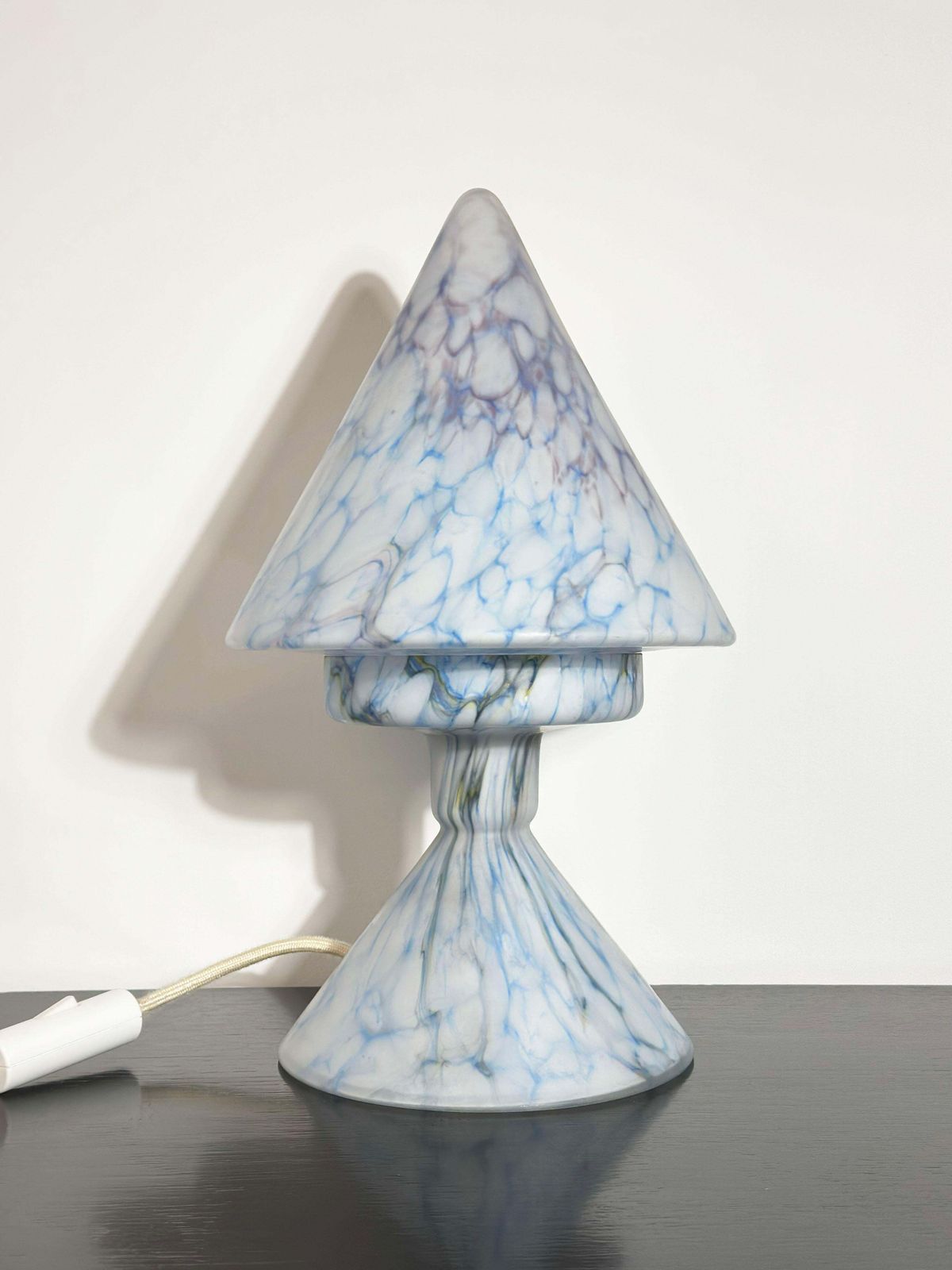 photo for sale 1920s French Blue Glass Table Lamp With Conical Shade