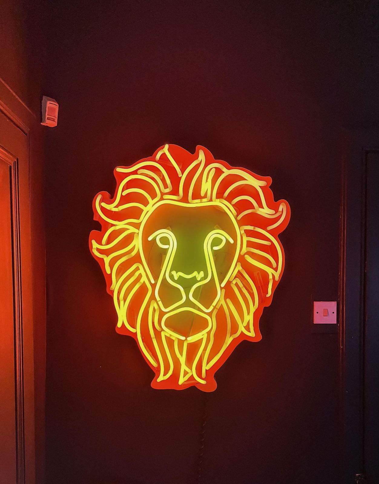 Large Neon Wall Light, Yellow And Orange Lions Face, Handmade In England, 2017 photo furniture
