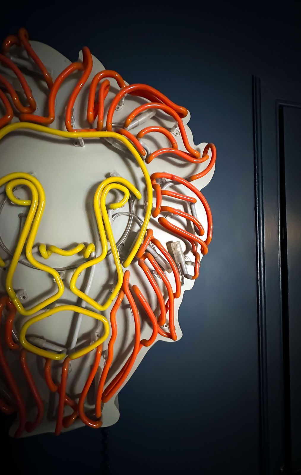 Large Neon Wall Light, Yellow And Orange Lions Face, Handmade In England, 2017 photo Art