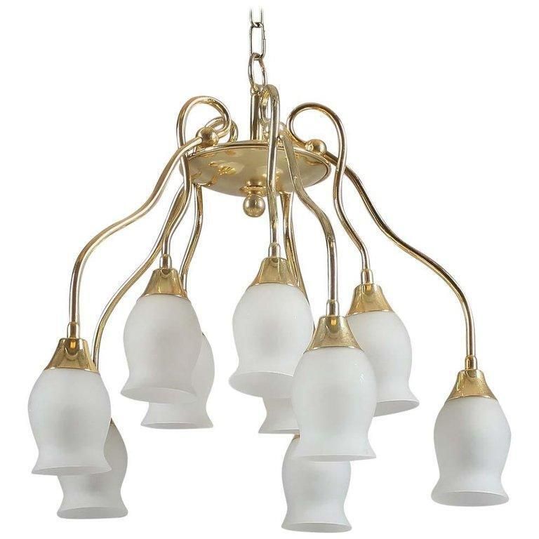 Beautiful Midcentury Mount Chandelier With Opaline Glass Shades photo Lighting