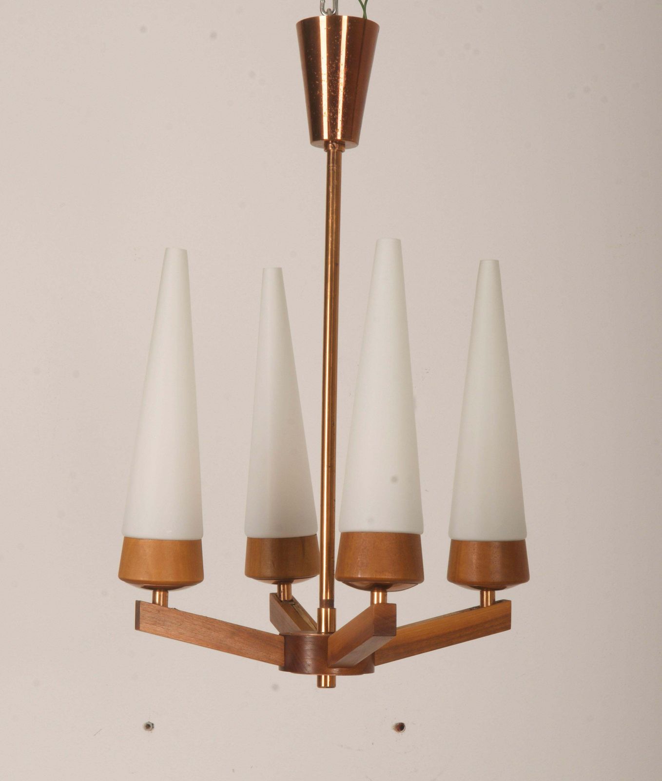 Mid Century Walnut Brass Copper Chandelier By Rupert Nikoll photo furniture