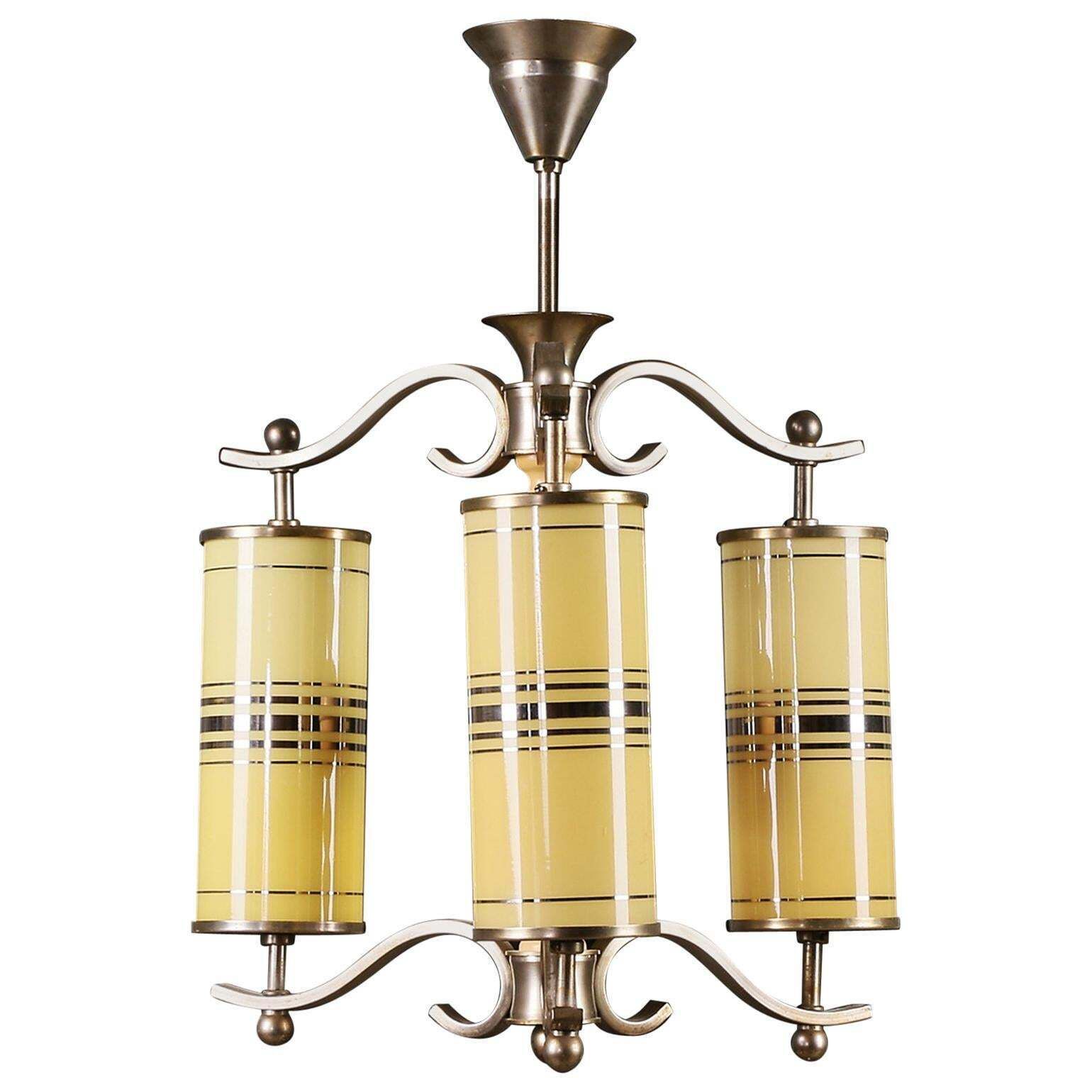 Art Deco Chandelier With Yellow Glasses