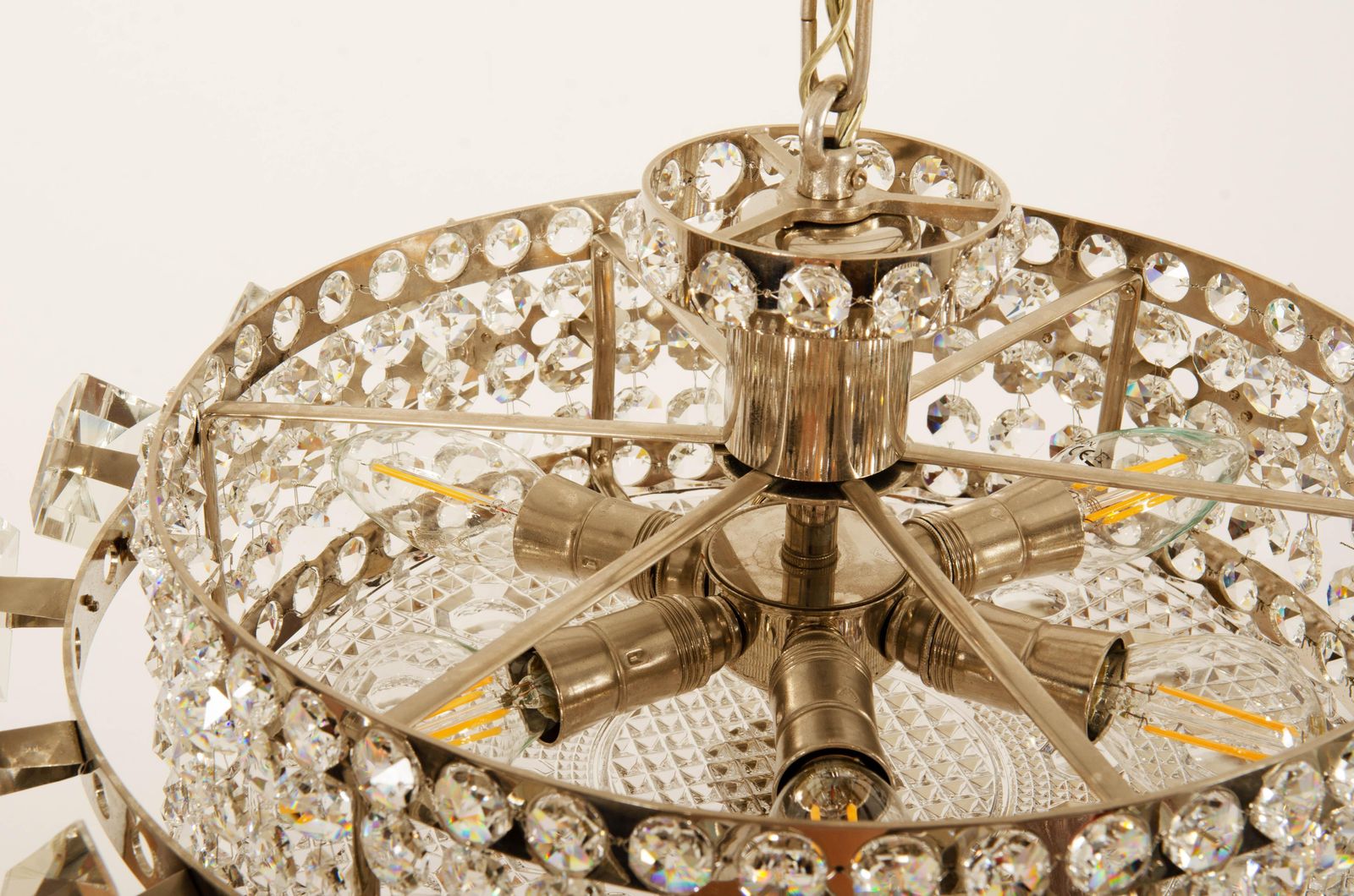 Chromed Brass And Glass Chandelier By Orrefors From The 1960s photo Lighting