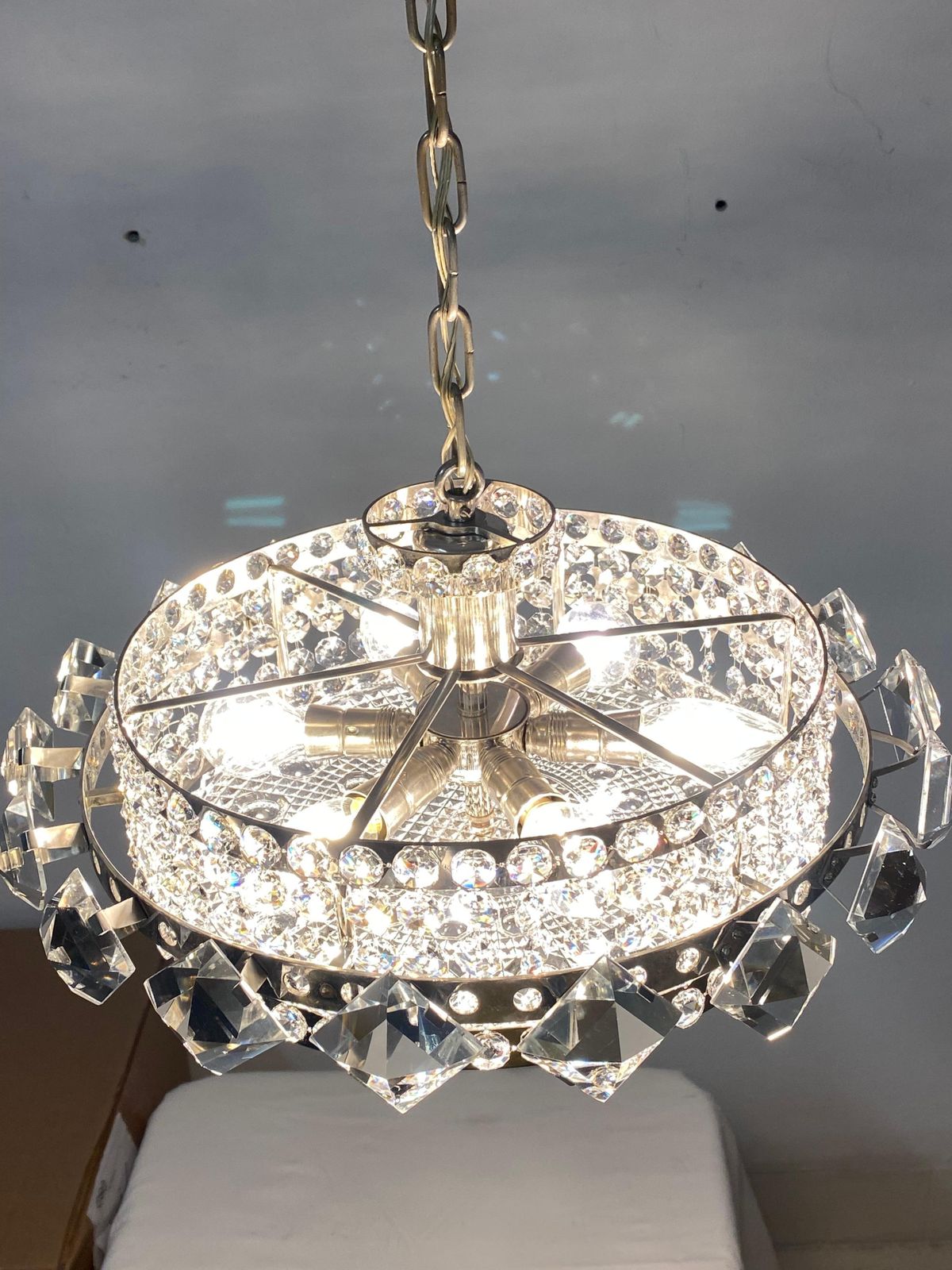 1151.0 Chromed Brass And Glass Chandelier By Orrefors From The 1960s photo