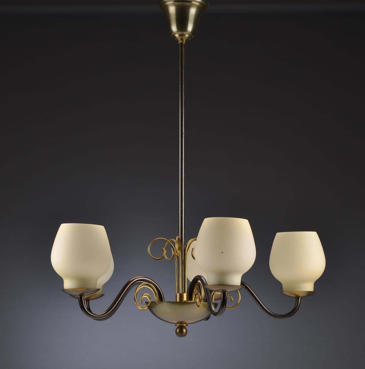 Brass Chandelier With Opaline Glass Shades By Bent Karlby For Lyfa photo furniture