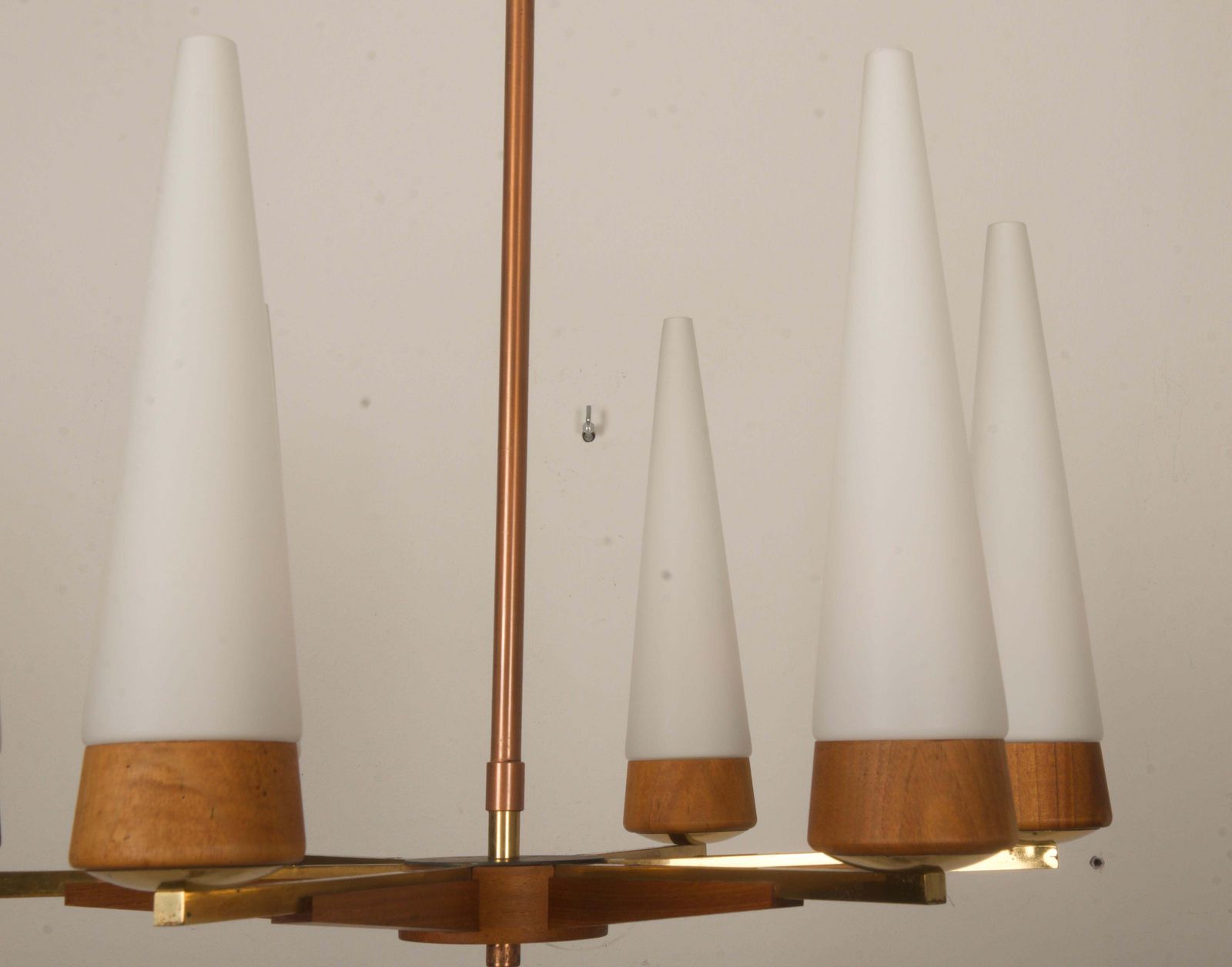 Mid Century Walnut Brass Copper Chandelier By Rupert Nikoll photo 1329.0