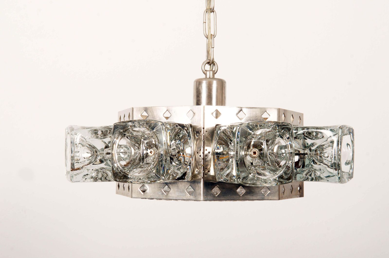 Danish Midcentury Glass, Brass Chandelier By Vitrika photo Lighting