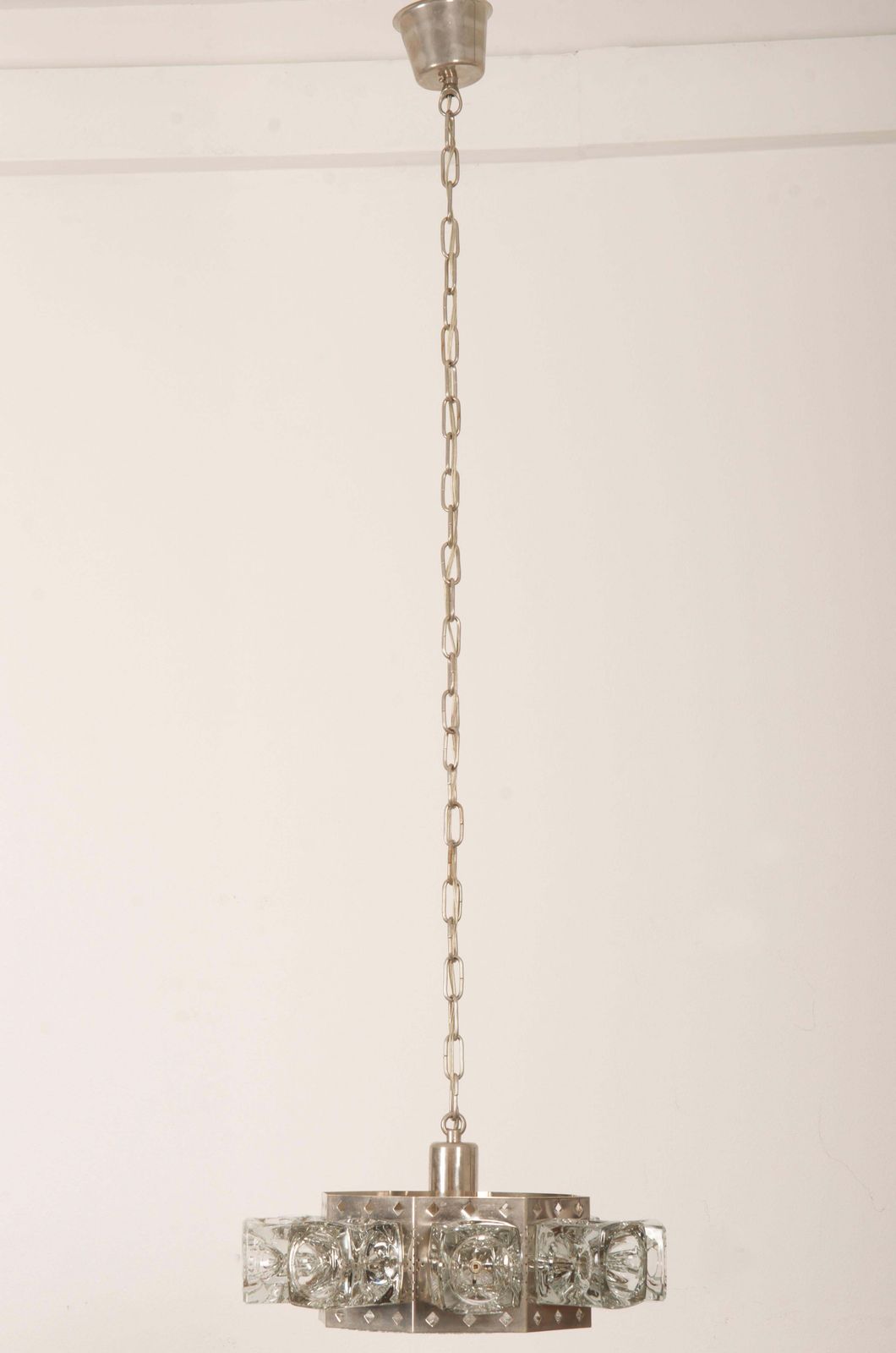 Danish Midcentury Glass, Brass Chandelier By Vitrika photo vinterior