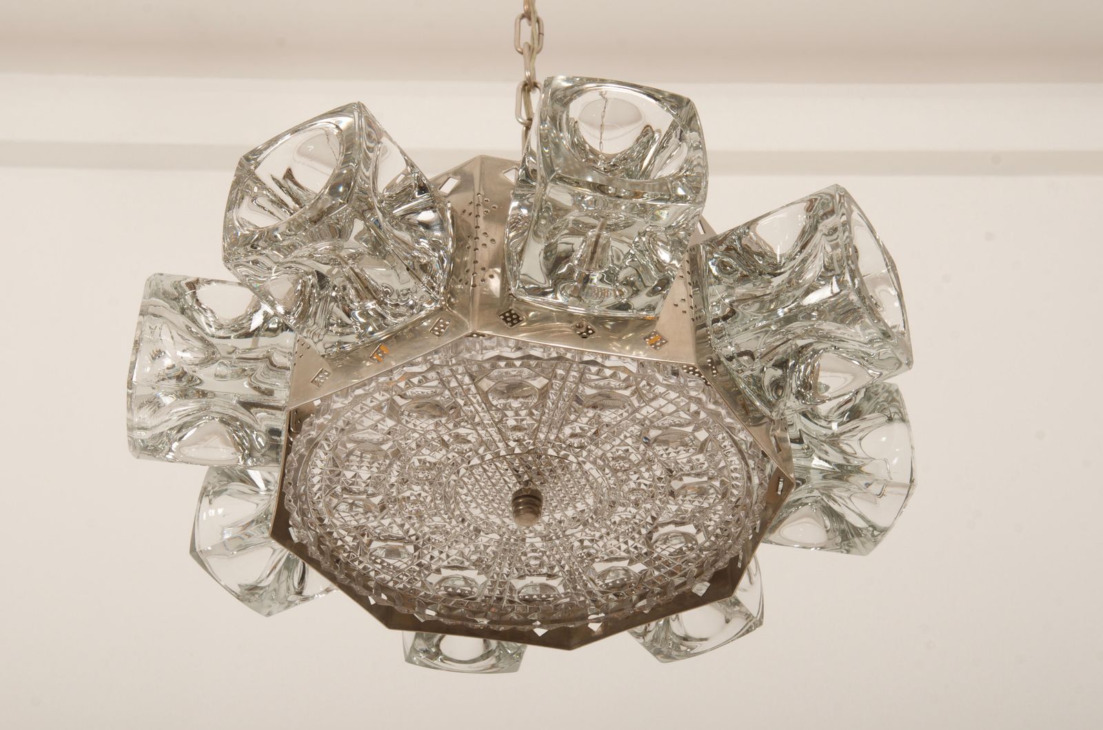 Danish Midcentury Glass, Brass Chandelier By Vitrika photo buy