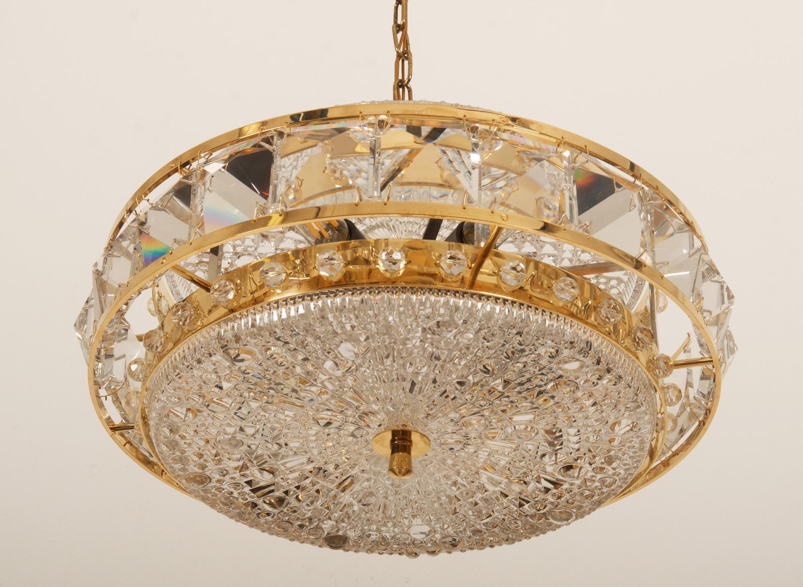 Brass And Glass Chandelier By Orrefors From The 1960s photo for sale