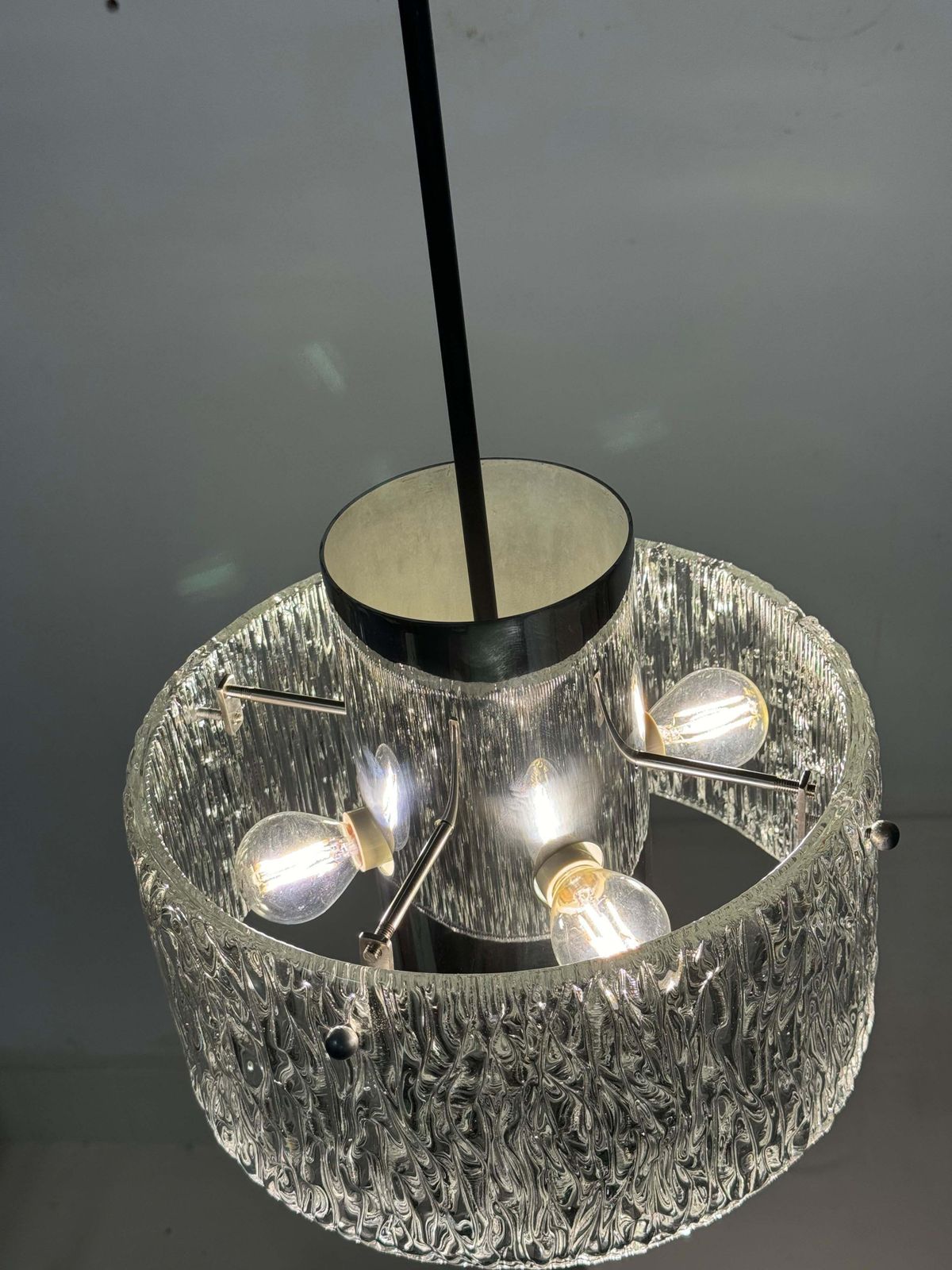 photo vintage Midcentury J.T. Kalmar Structured Glass Pendant Lamp
