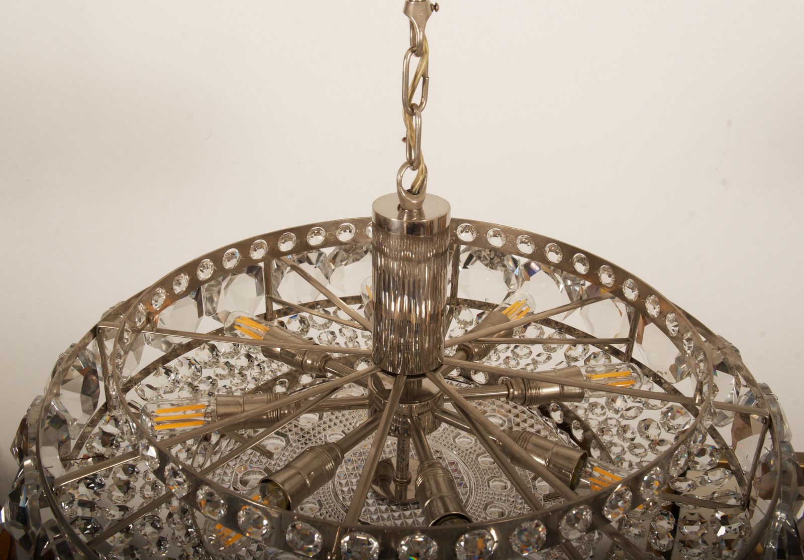 Chromed Brass And Glass Chandelier By Orrefors From The 1960s photo for sale