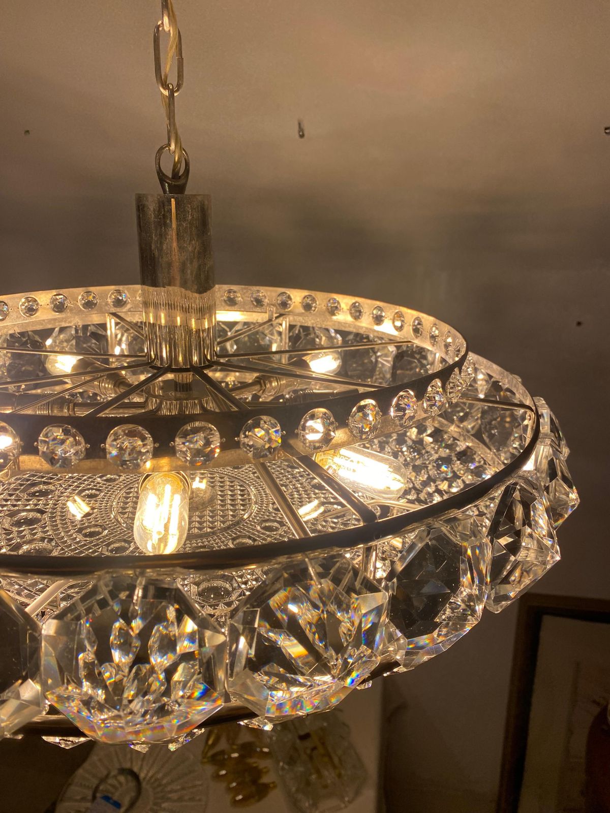 Chromed Brass And Glass Chandelier By Orrefors From The 1960s photo vintage
