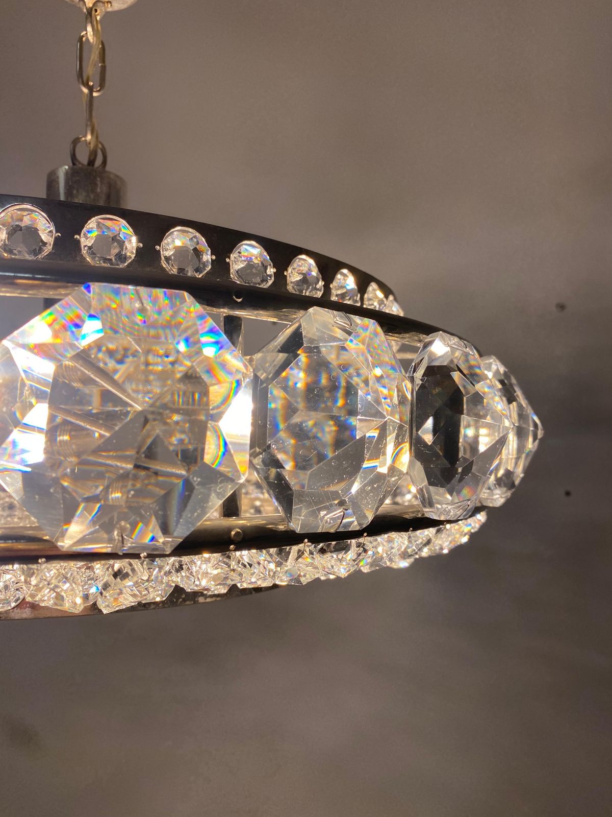 photo for sale Chromed Brass And Glass Chandelier By Orrefors From The 1960s