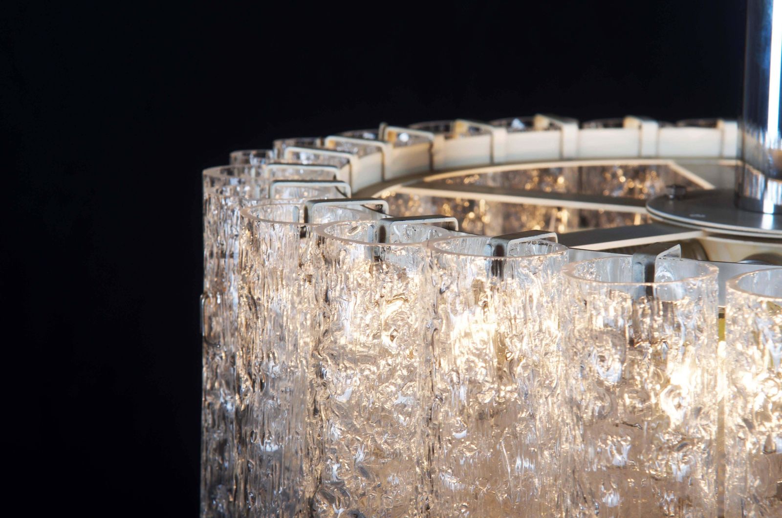Elegant German Mid Century Doria Textured Glass Chandelier photo furniture