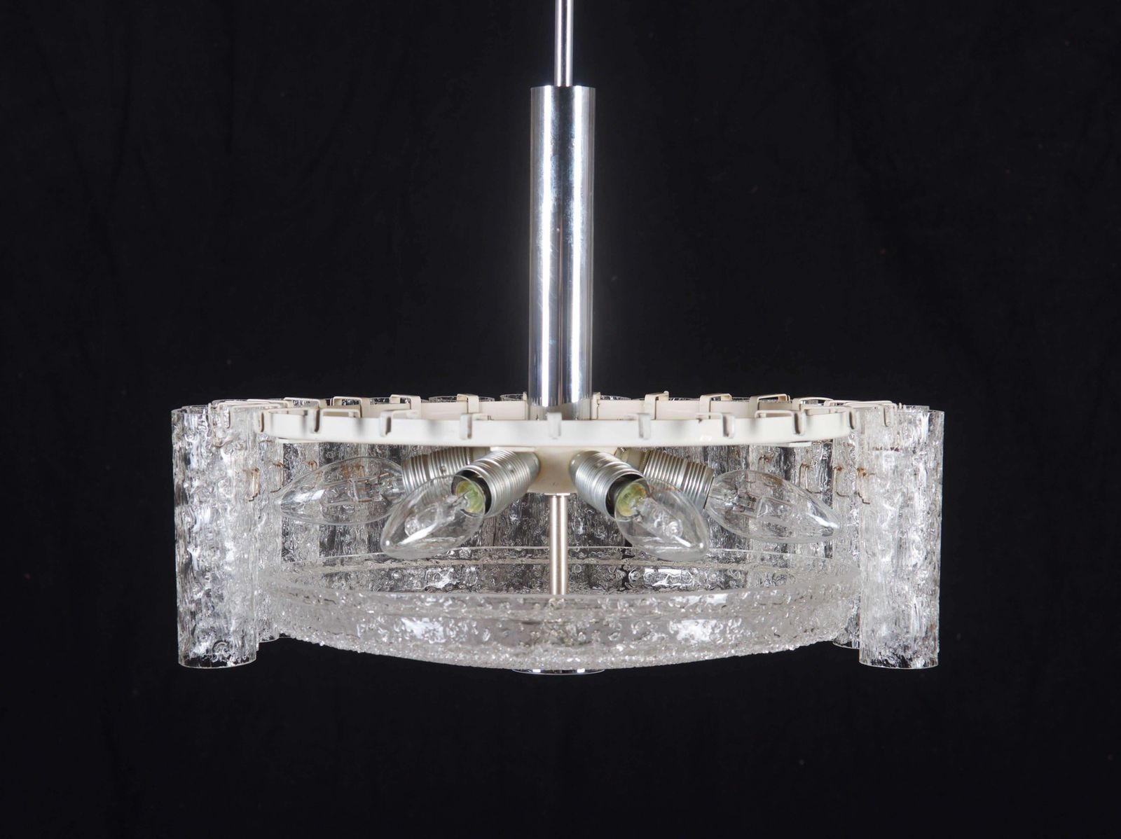 Elegant German Mid Century Doria Textured Glass Chandelier photo 1537.0