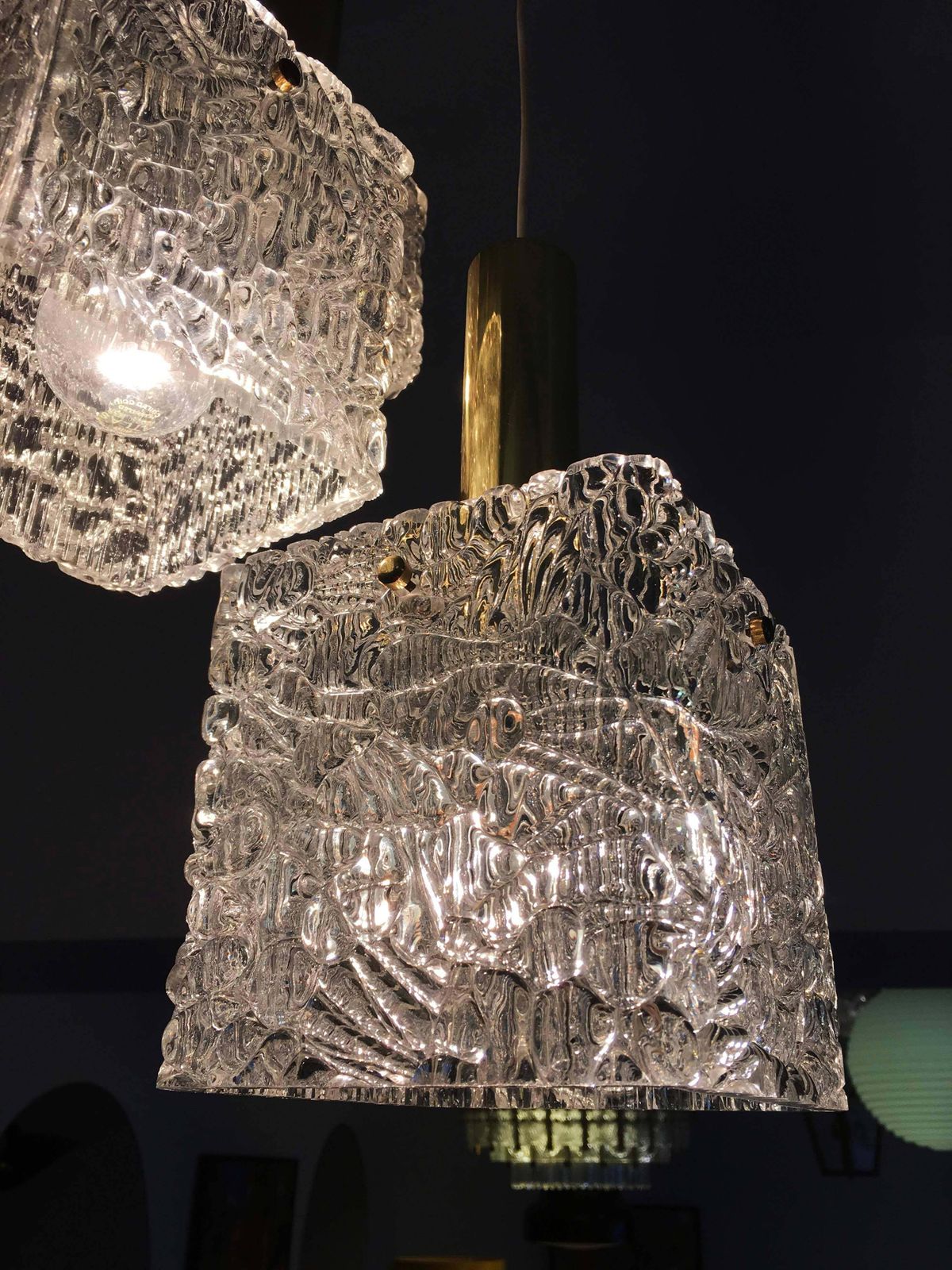 Cascading Textured Glass And Brass Chandelier By J.T. Kalmar photo vintage