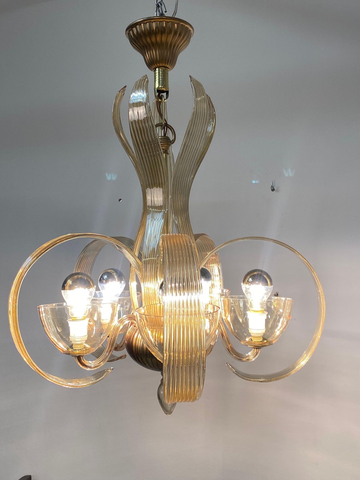 photo vintage Vintage Bohemian Hand Blown Glass Chandelier