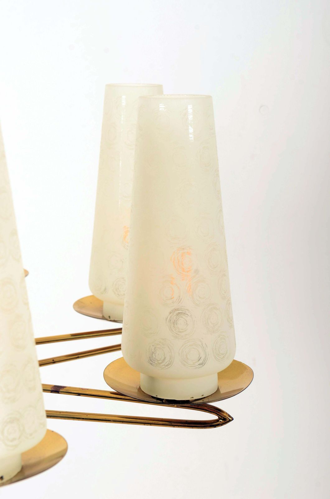 Midcentury Brass Opaline Glass Chandelier By Rupert Nikoll photo vinterior