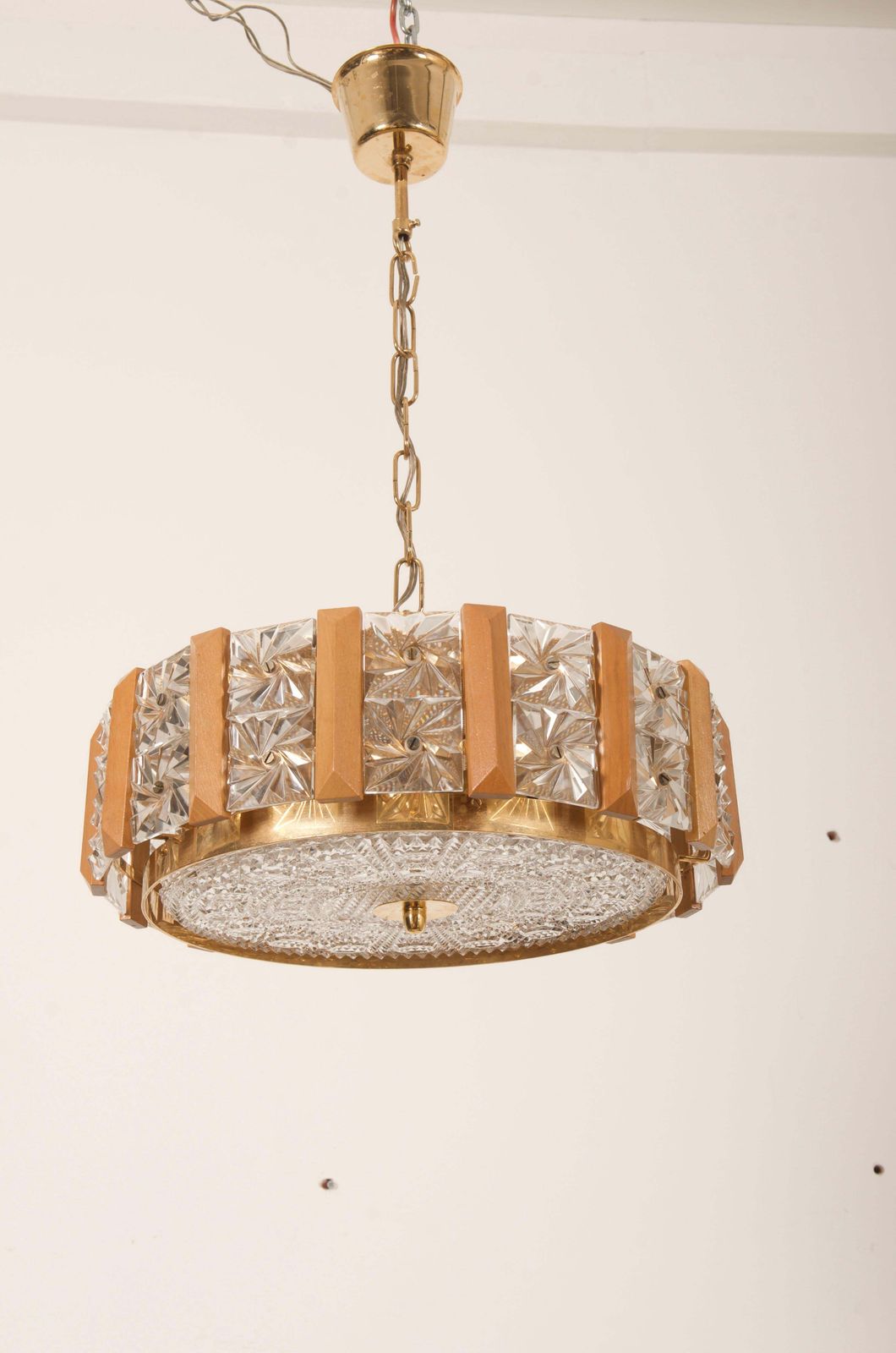 Carl Fagerlund For Orrefors Glass, Brass And Teak Chandelier photo vinterior