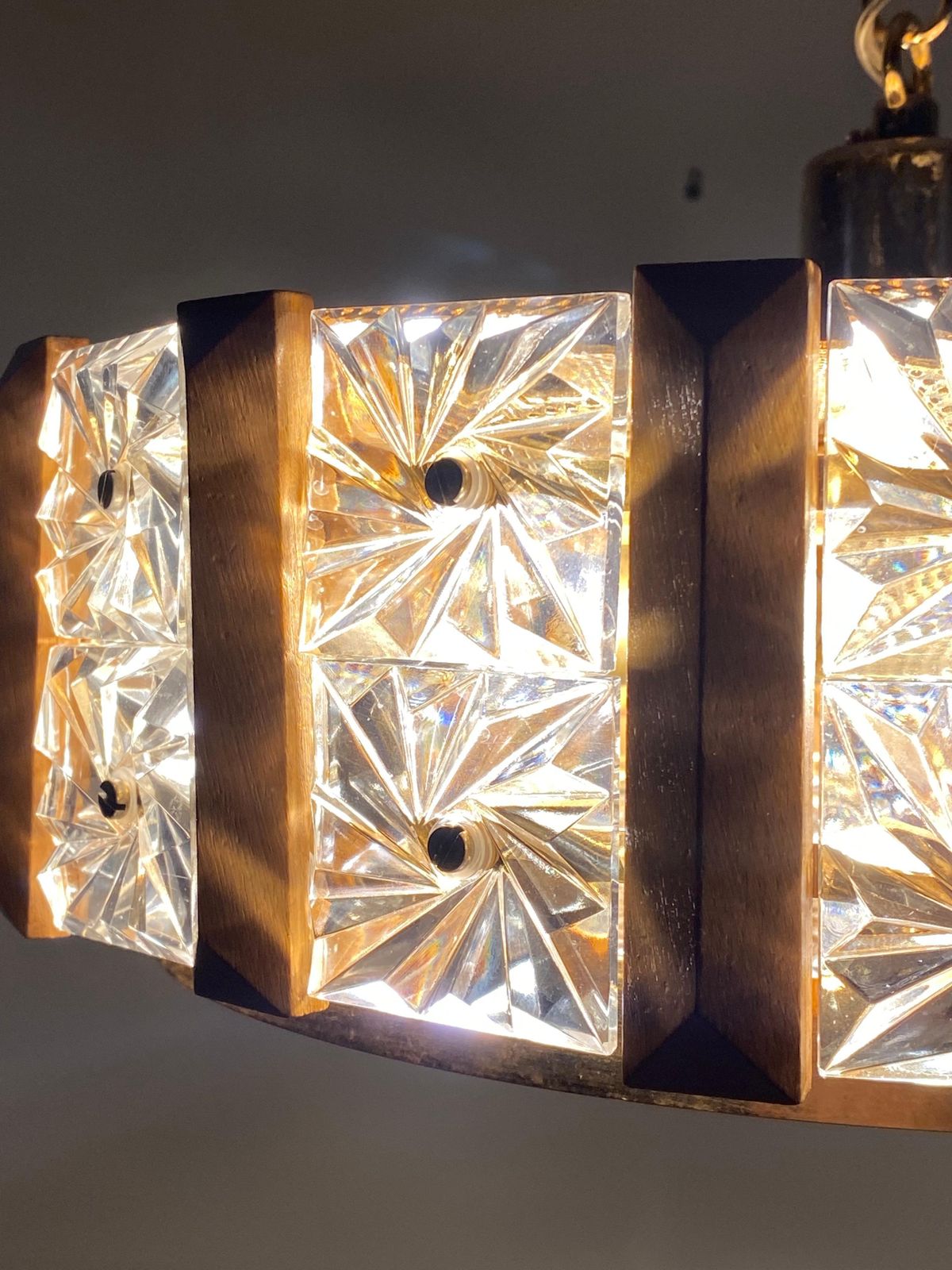 photo vinterior Carl Fagerlund For Orrefors Glass, Brass And Teak Chandelier
