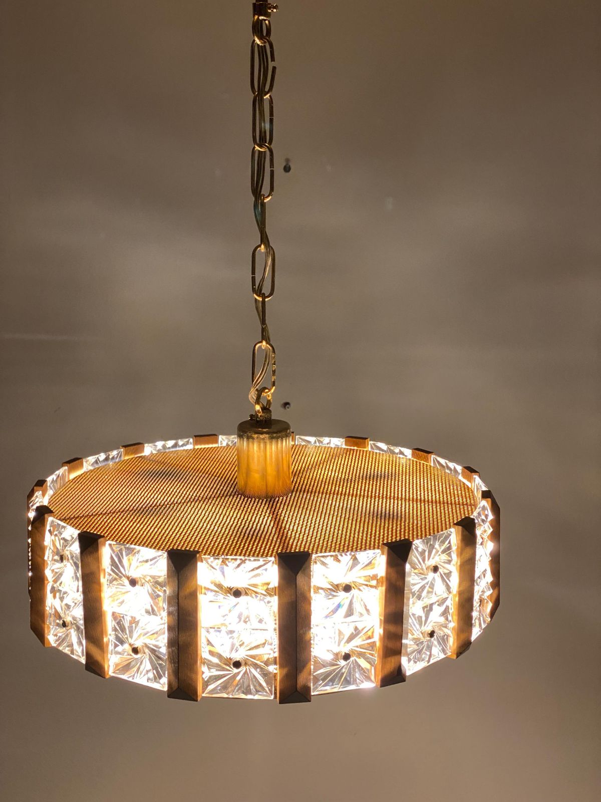 photo buy Carl Fagerlund For Orrefors Glass, Brass And Teak Chandelier
