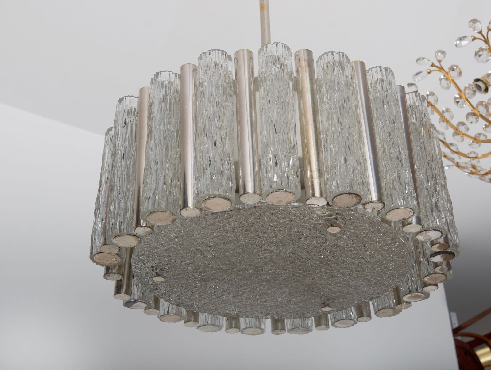 Midcentury Ice Glass Chandelier By Kaiser Leuchten photo vintage