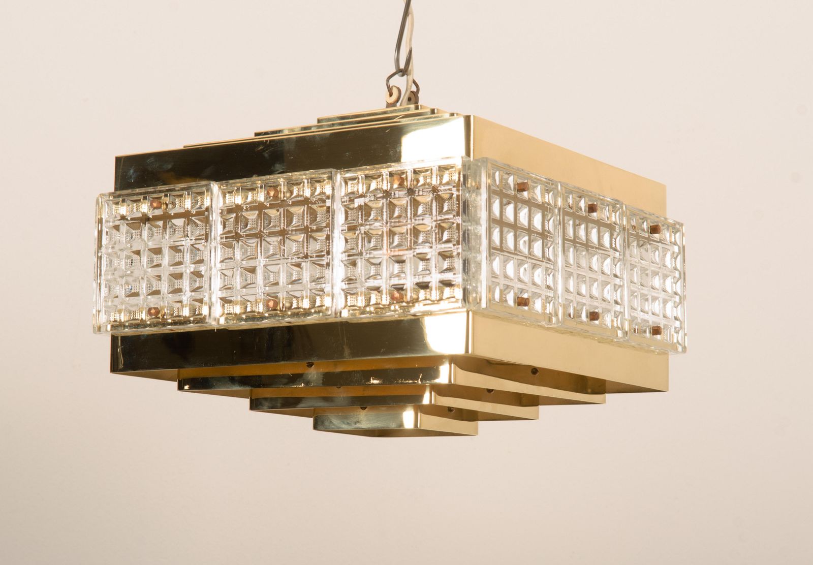 Brass And Glass Chandelier By Orrefors From The 1960s photo vintage