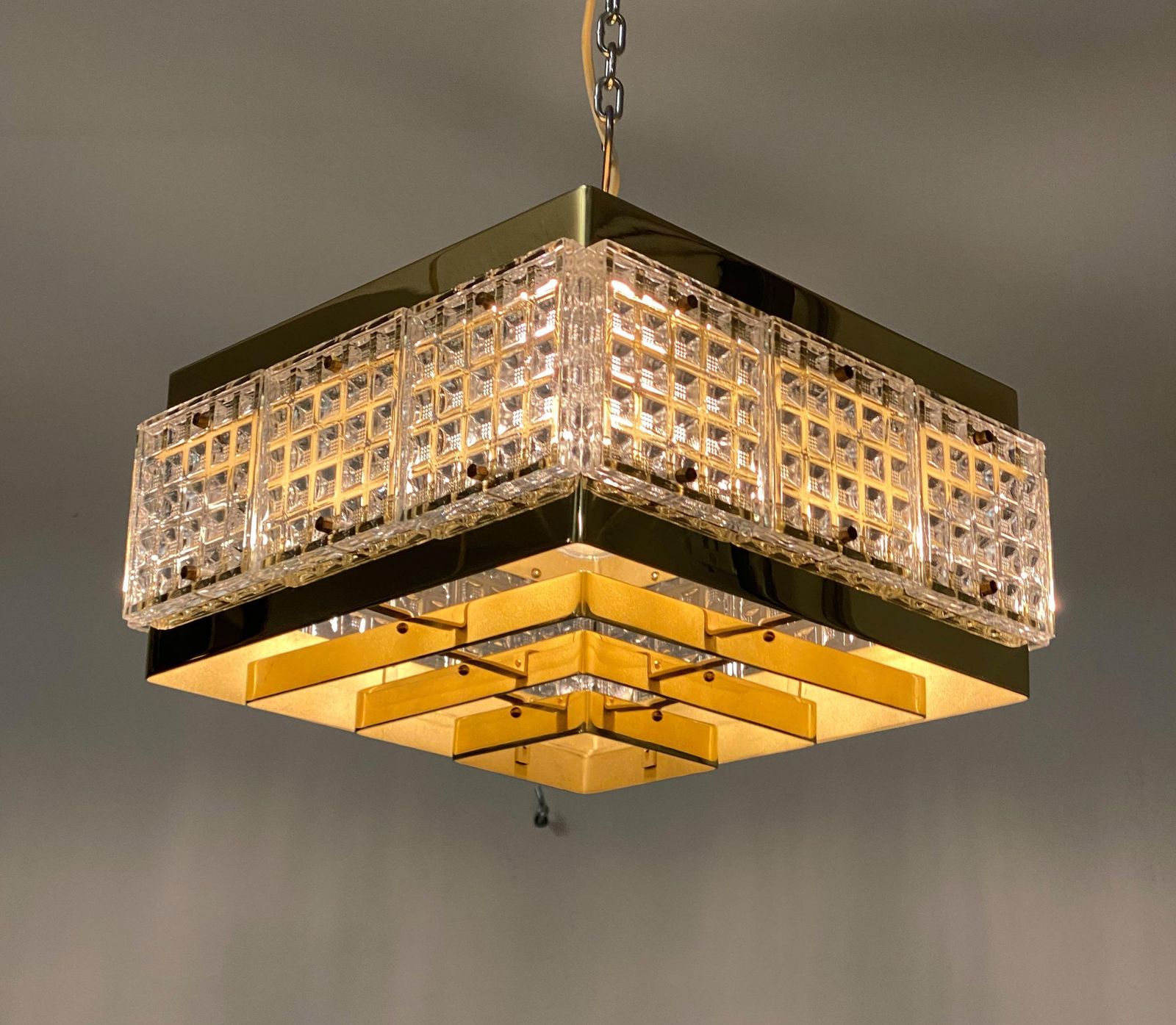 photo vintage Brass And Glass Chandelier By Orrefors From The 1960s