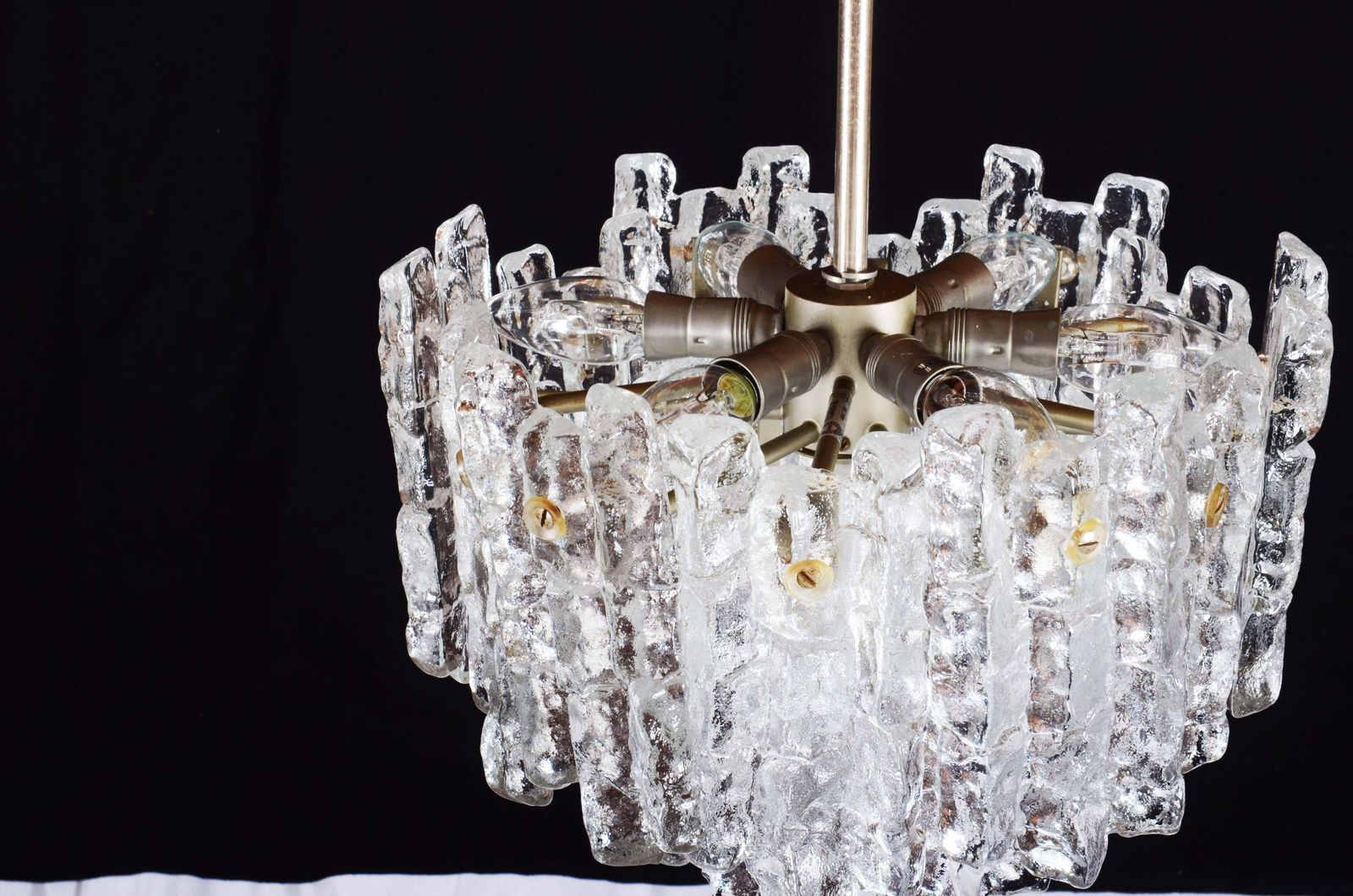 Beautiful Mid Century Kalmar Ice Glass Chandelier photo vintage