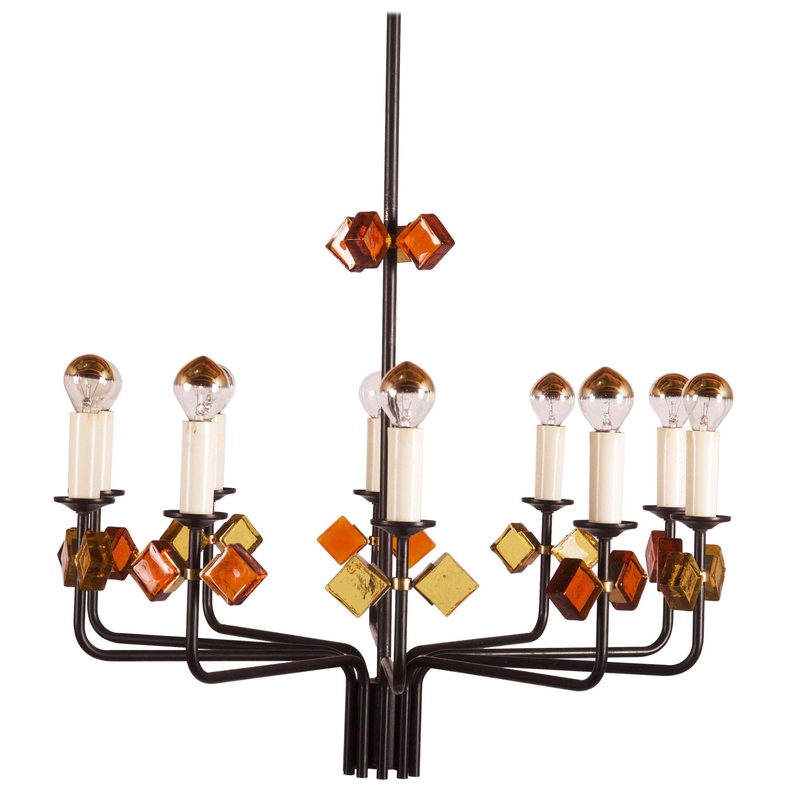 Scandinavian Glass & Iron Chandelier By Svend Aage Holm Sorensen
