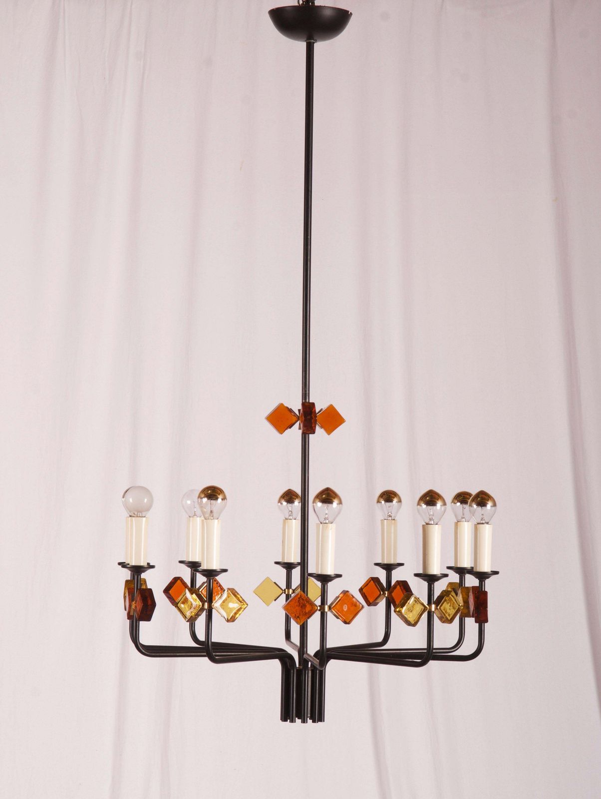 Scandinavian Glass & Iron Chandelier By Svend Aage Holm Sorensen photo for sale