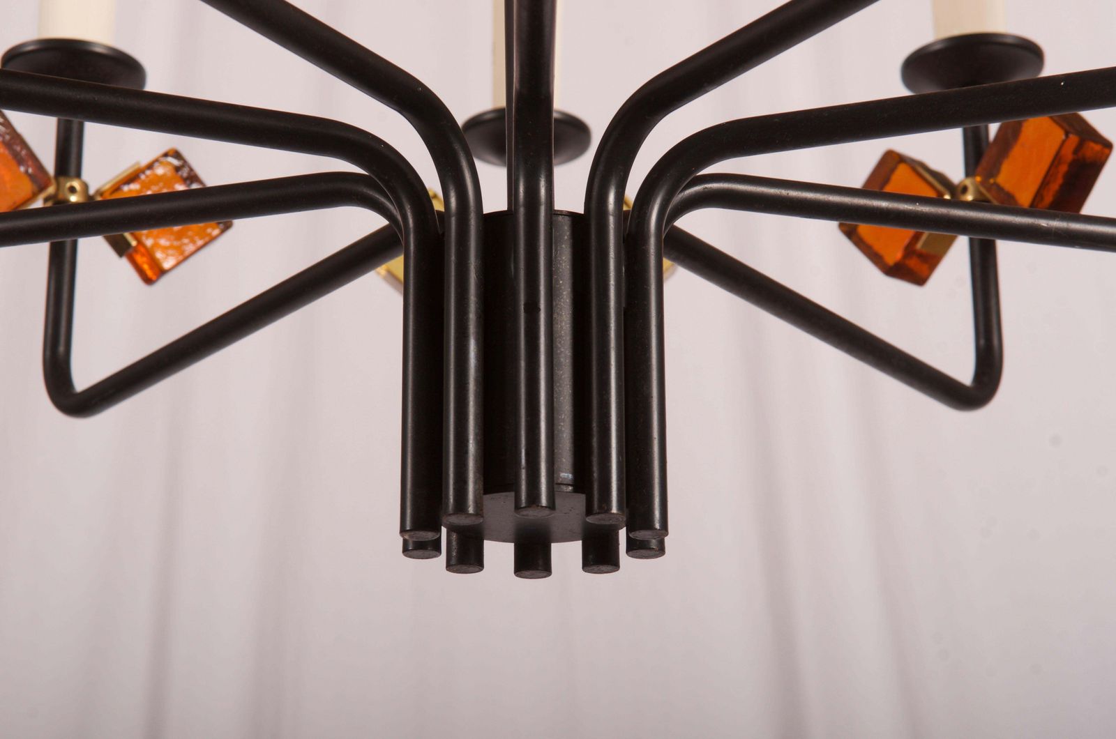 Scandinavian Glass & Iron Chandelier By Svend Aage Holm Sorensen photo Lighting